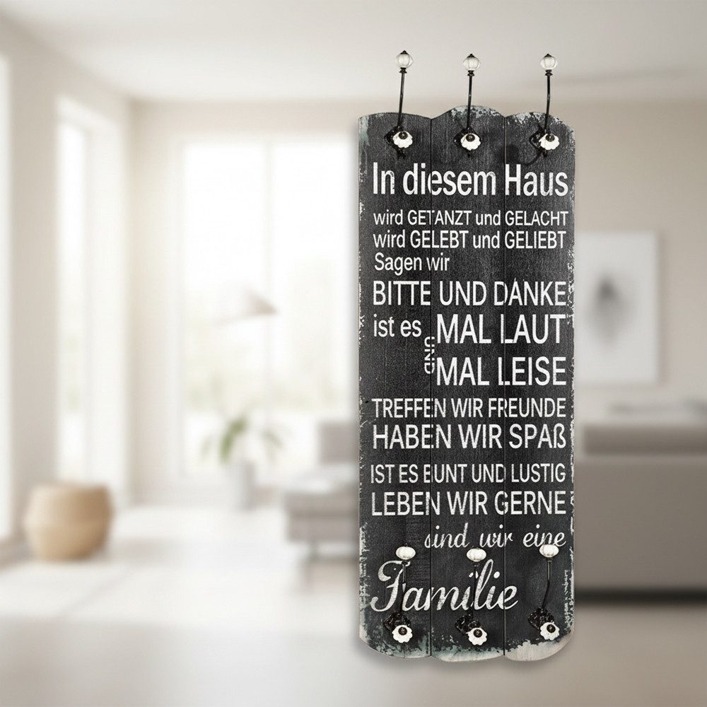 Melko Garderobe Garderobe Garderobenpaneel 6 Haken in Schwarz aus Holz Flur günstig online kaufen