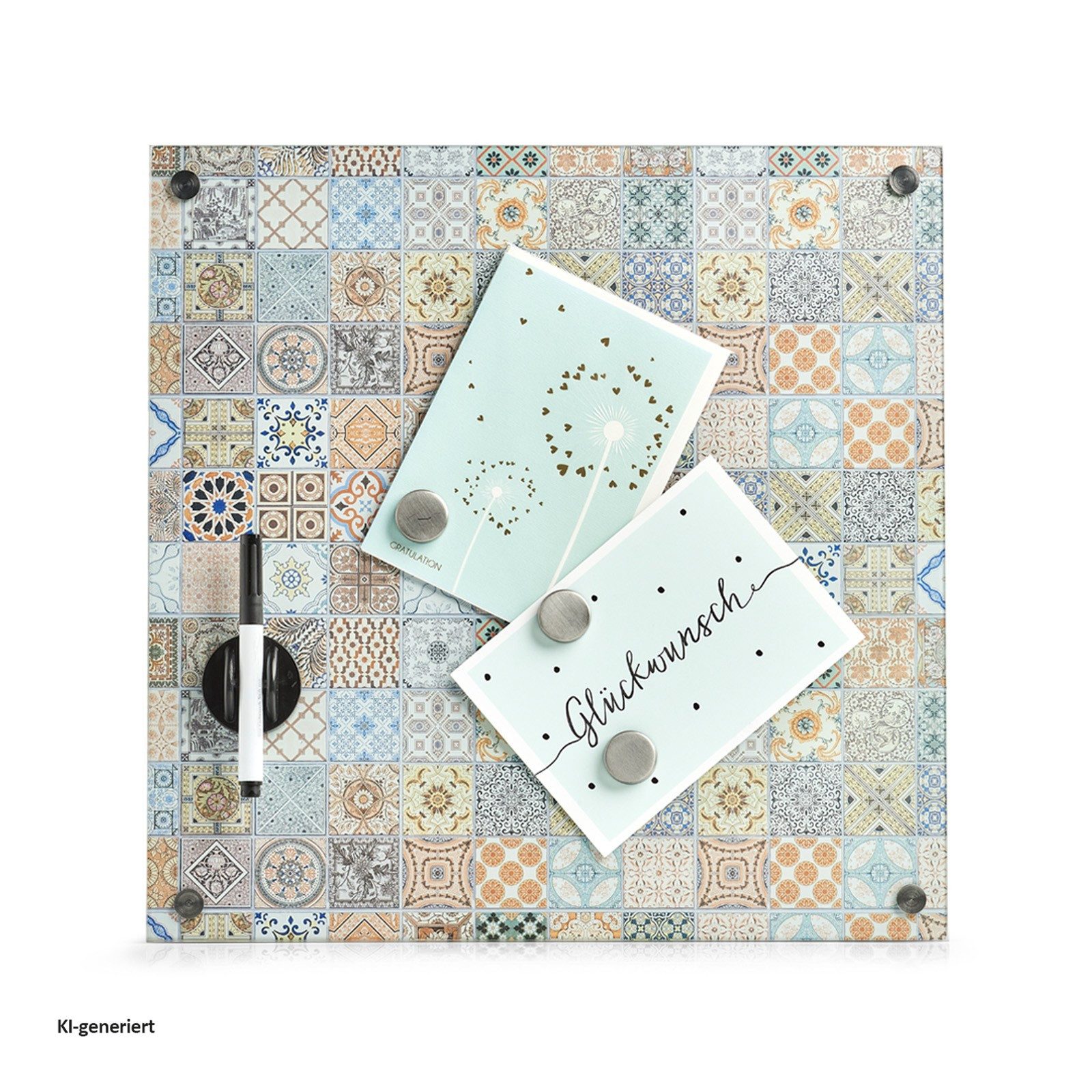 HTI-Living Memoboard Memoboard aus Glas Mosaik, (1-tlg., 1 Tafel, 3 Magnete), Magnettafel