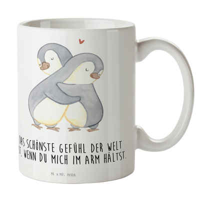 Mr. & Mrs. Panda Tasse Pinguine Kuscheln - Weiß - Geschenk, Kaffeebecher, Hochzeitstag, für, Keramik, Einzigartiges Botschaft