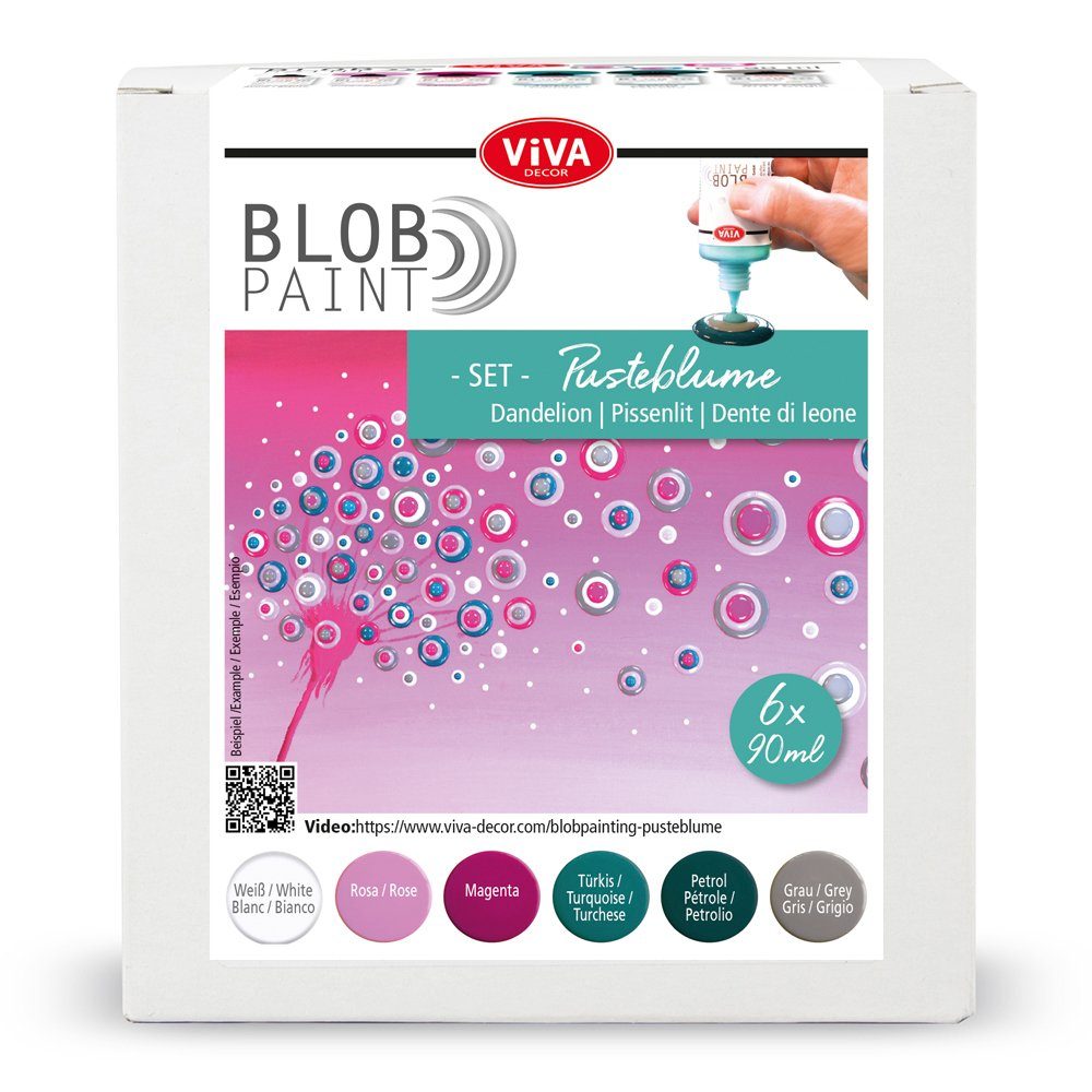 Viva Decor Bastelfarbe Blob Paint Farb-Set Pusteblume, 6 x 90 ml