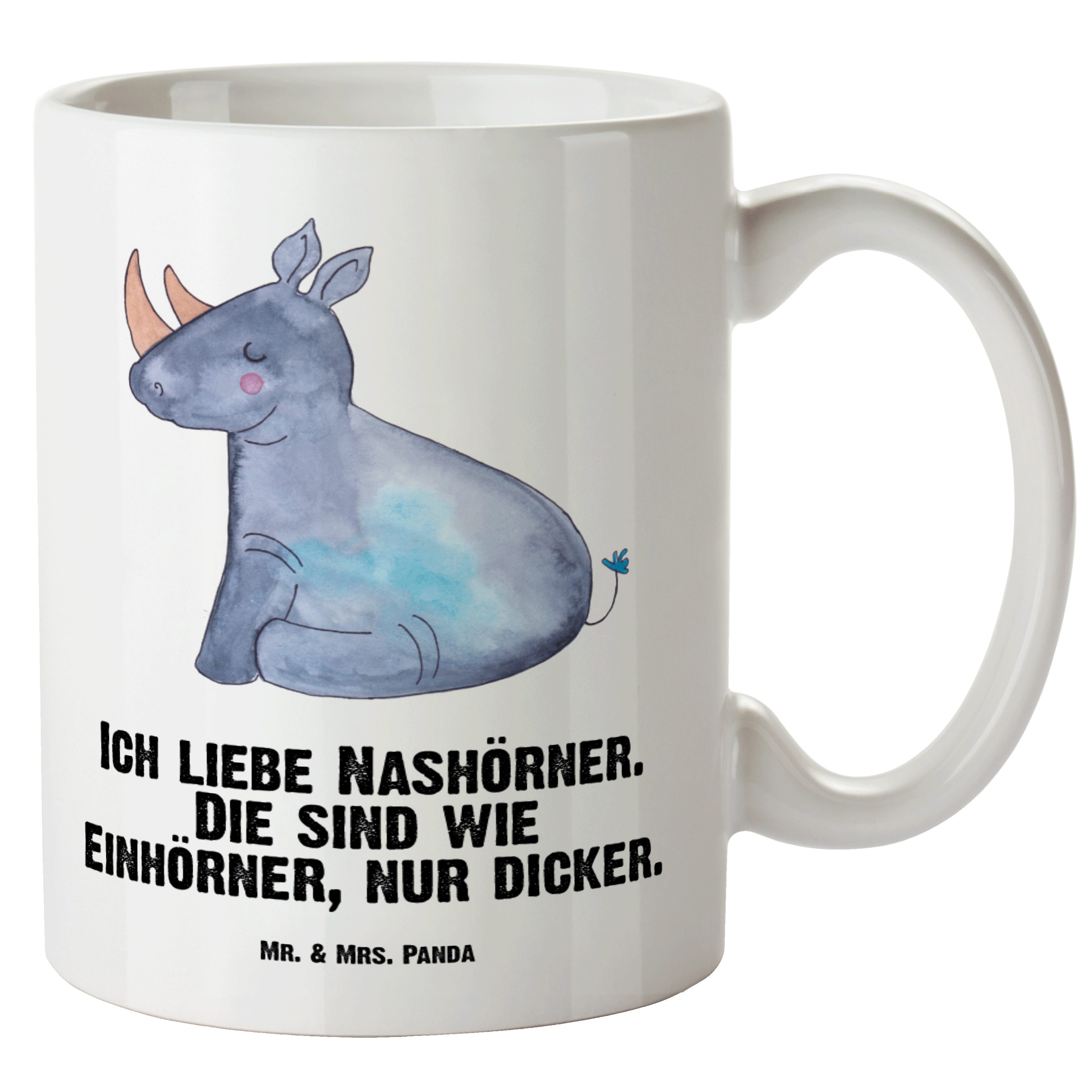 Mr. & Mrs. Panda Tasse Einhorn Nashorn - Weiß - Geschenk, XL Tasse, Große Tasse, XL Teetasse, XL Tasse Keramik
