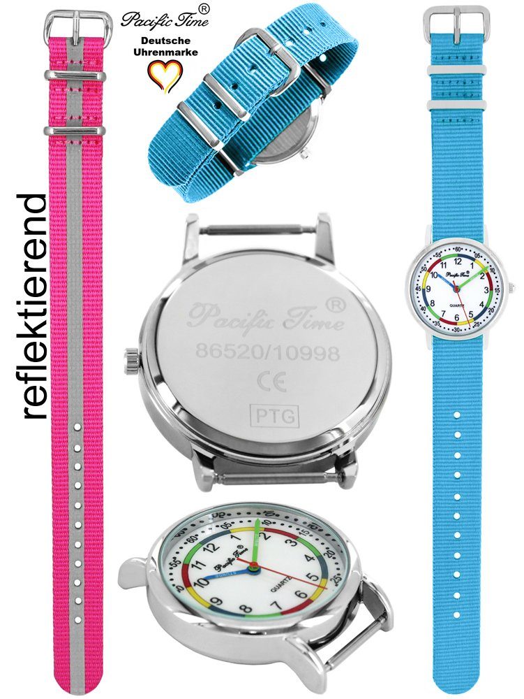 Pacific Time Match Armbanduhr Kinder und pink Reflektor und Gratis Wechselarmband, Mix - Versand hellblau Design Quarzuhr Set First Lernuhr