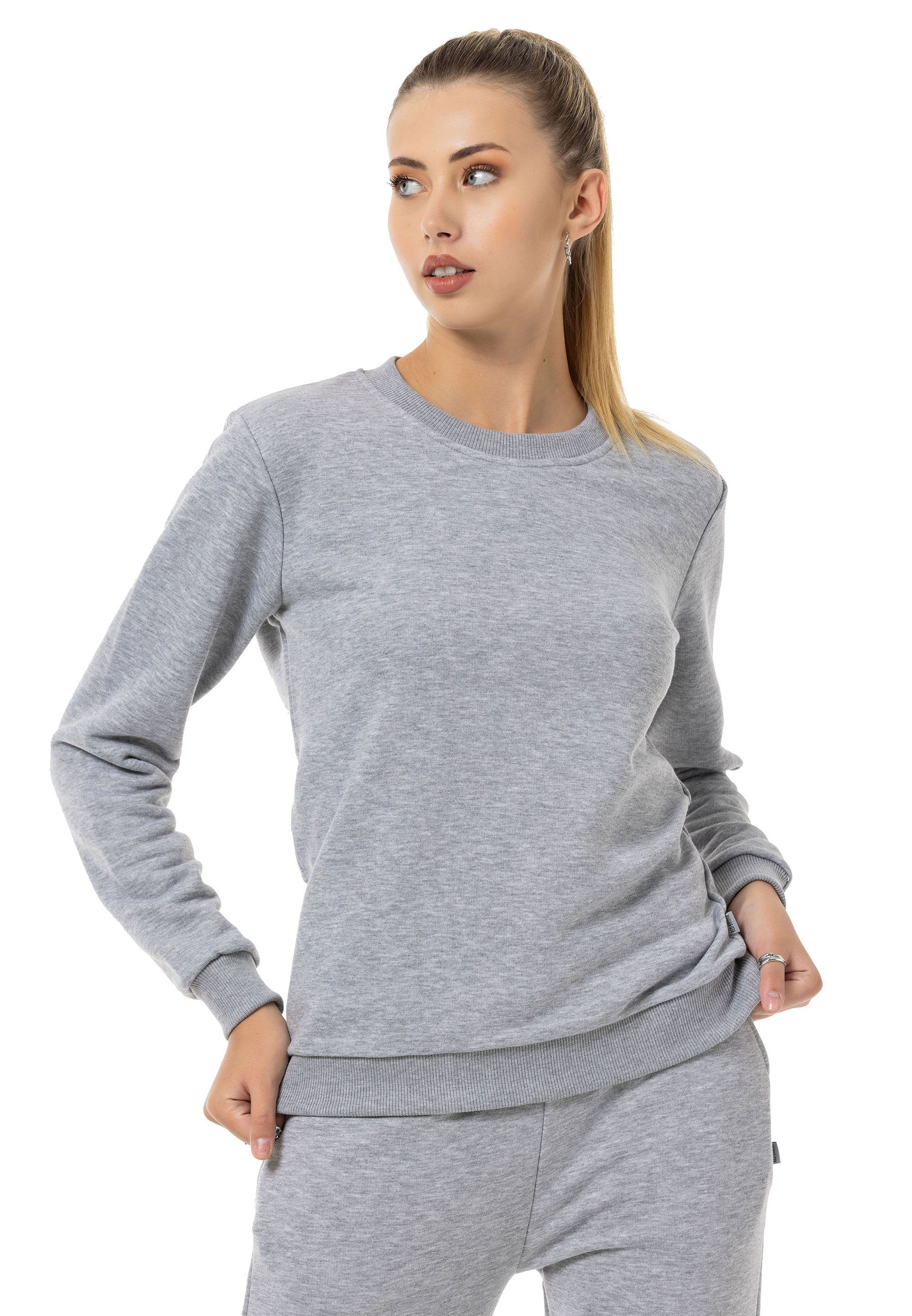 Grau-Melange Qualität Sweatshirt Premium Rundhals Pullover RedBridge