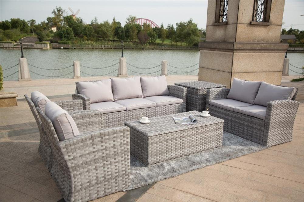 ONDIS24 Loungeset Sacramento, Sitzgruppe für 7 Personen, Gartenset mit Tisch Sitzkissen, Balkonmöbel Essgruppe Garten, Lounge Sitzgarnitur, (6-tlg), UV- und witterungsbeständig