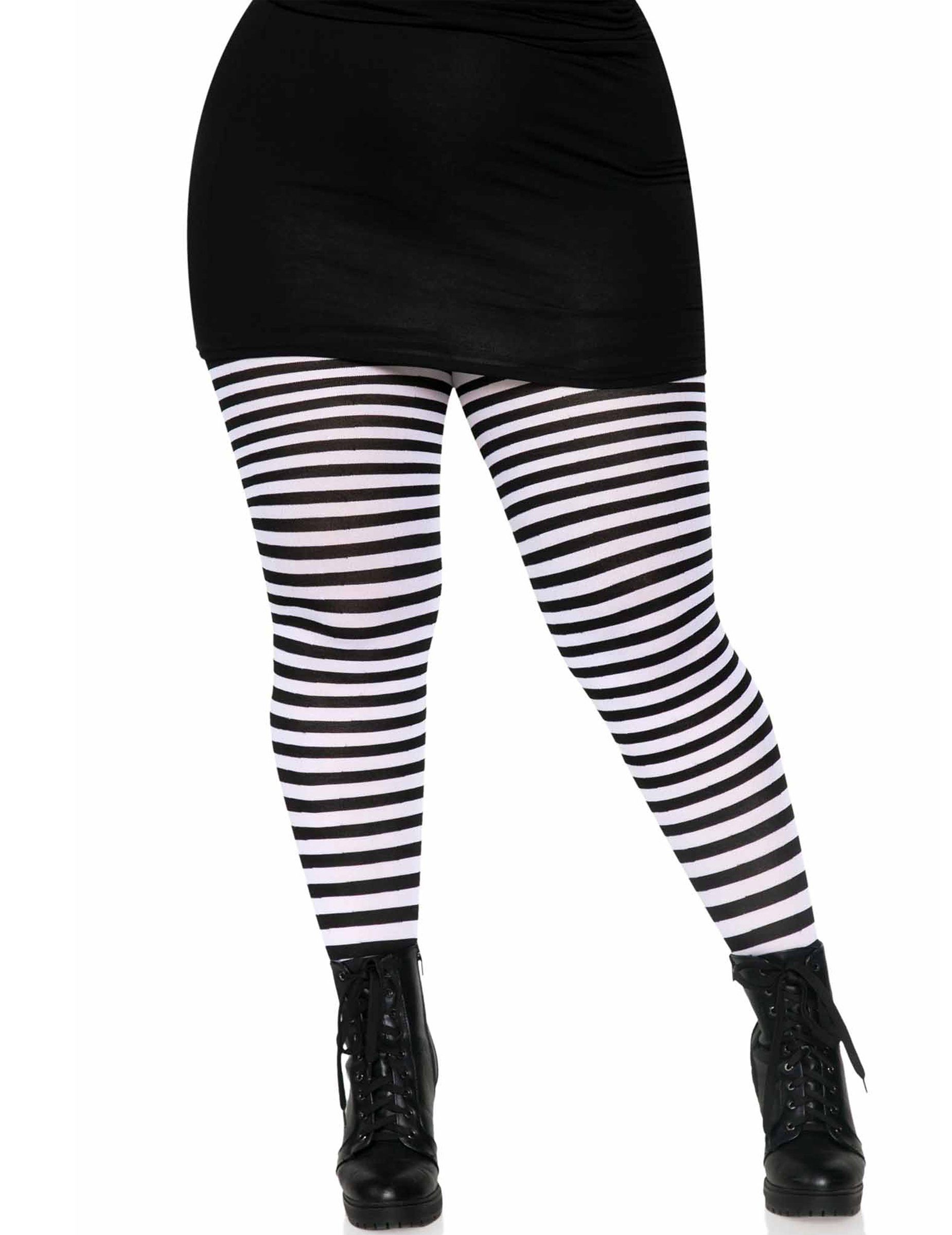 legavenue Kostüm Gestreifte Strumpfhose in Plus Size Kostümaccessoire weiß-schwarz