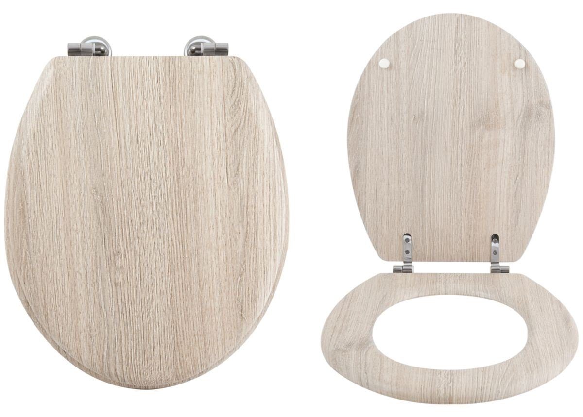 MSV WC-Sitz PARQUET, Toilettendeckel Holzkern MDF, Scharniere aus Edelstahl - hochwertige und solide Qualität, Naturholz Optik, hellbraun