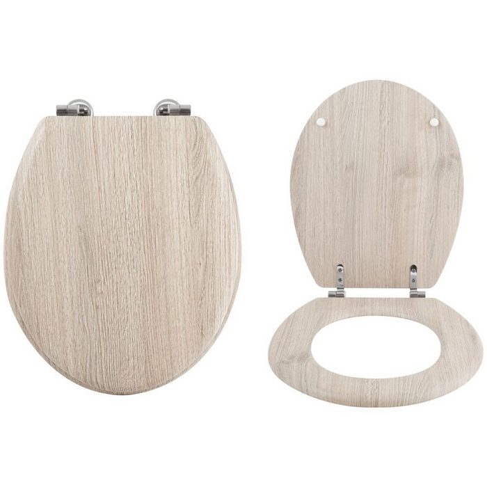 MSV WC-Sitz PARQUET Toilettendeckel Holzkern MDF Scharniere aus Edelstahl - hochwertige und solide Qualität Naturholz Optik hellbraun