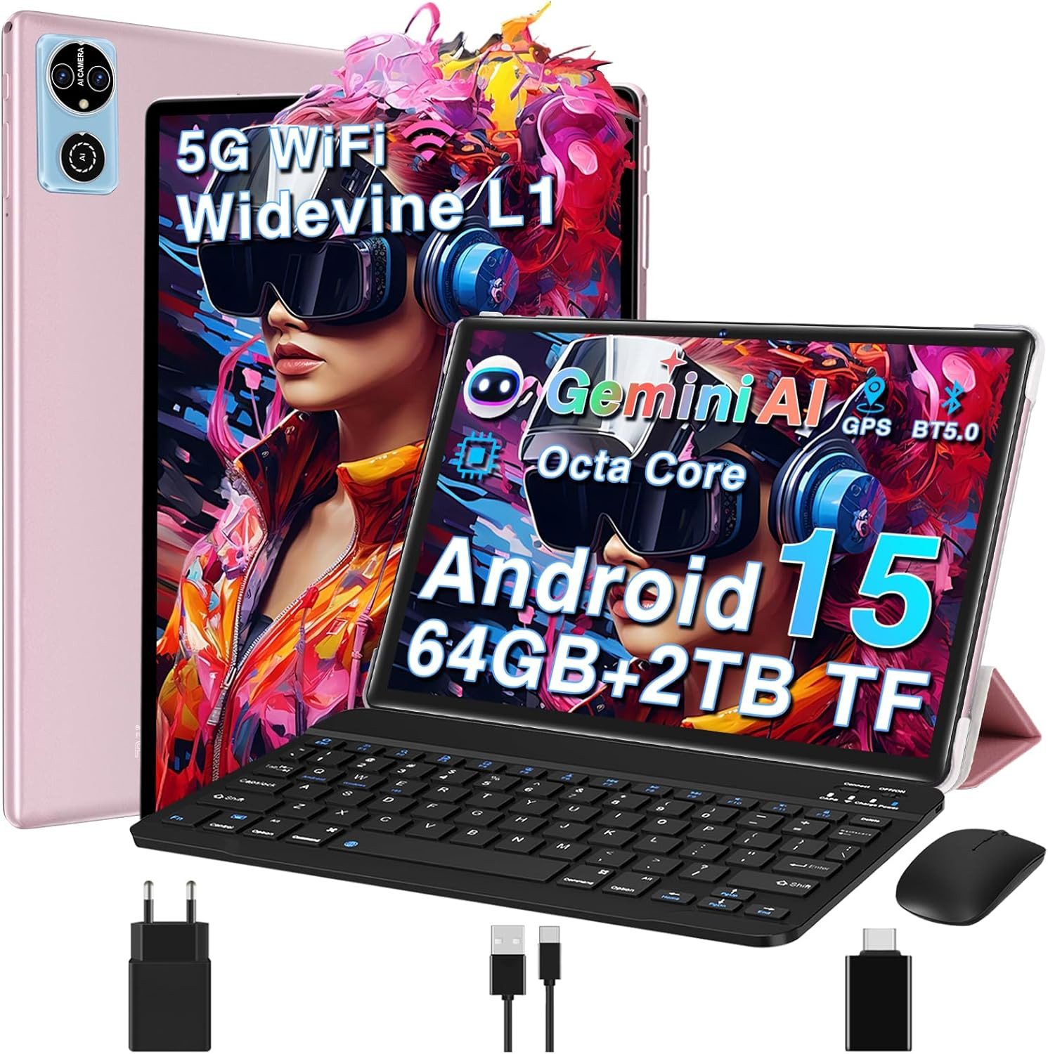 DEERTiME Android 15 Tablet 30GB RAM 64GB Speicher/erweiterbar auf bis 2TB Tablet (10,1", 64 GB, Android 15, 6000mAh, Gemini AI, 5G WiFi, Widevine L1, mit Tastatur/Maus)