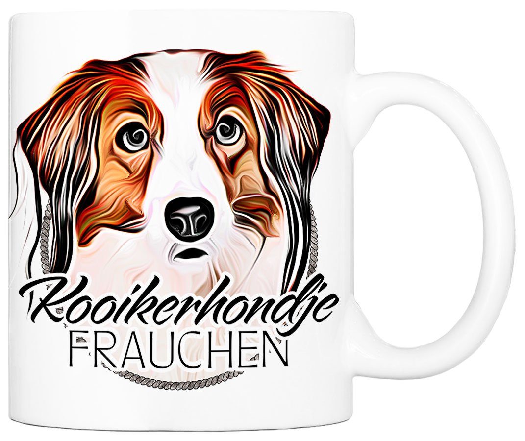 Cadouri Tasse KOOIKERHONDJE FRAUCHEN - Kaffeetasse für Hundefreunde, Keramik, mit Hunderasse, beidseitig bedruckt, handgefertigt, Geschenk, 330 ml
