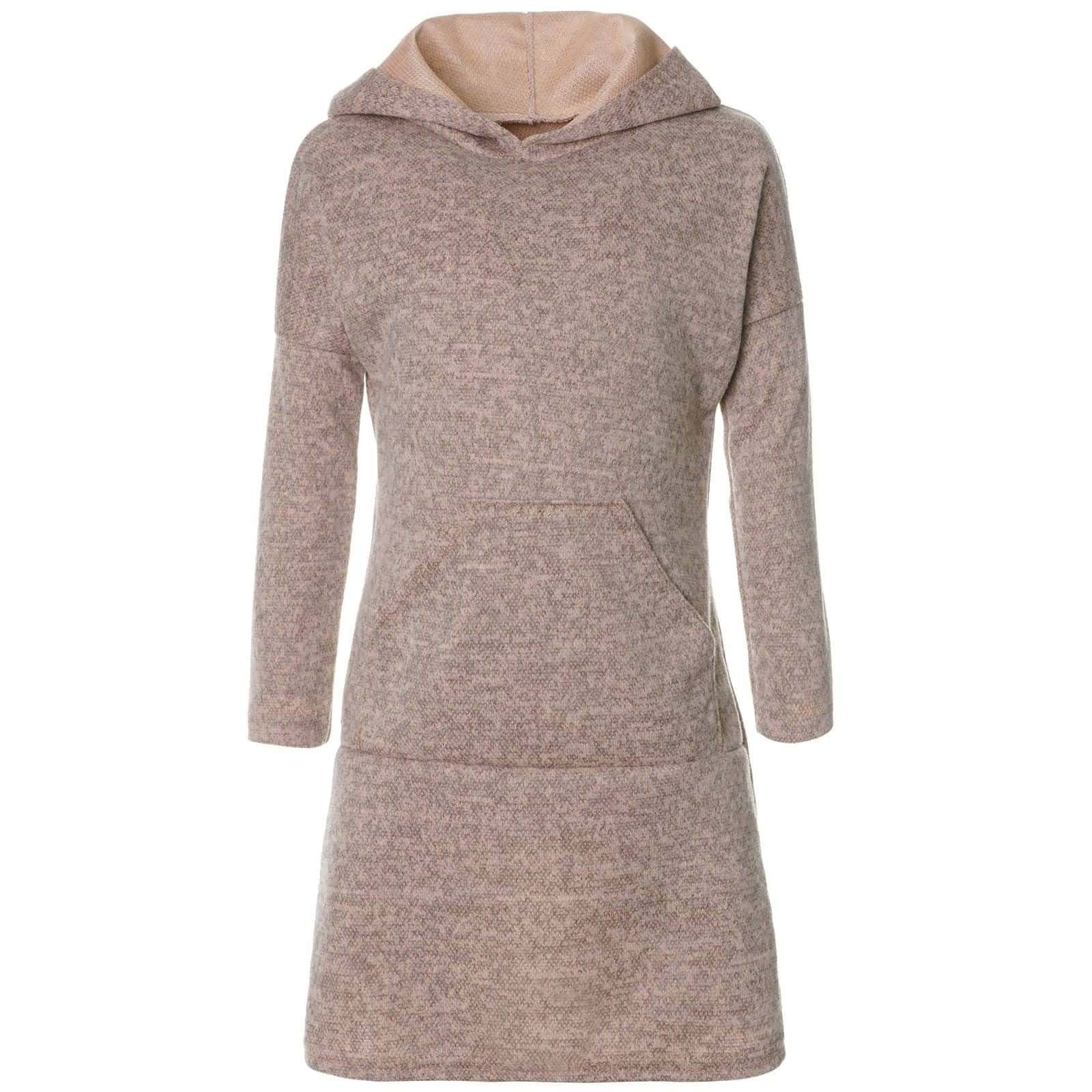 BEZLIT Blusenkleid Mädchen Pullover-Kleid mit Beige (1-tlg) Kapuze Kängurutasche