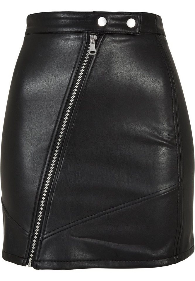 URBAN CLASSICS Jerseyrock Damen Ladies Synthetic Leather Biker Skirt (1-tlg),  Reißverschluss