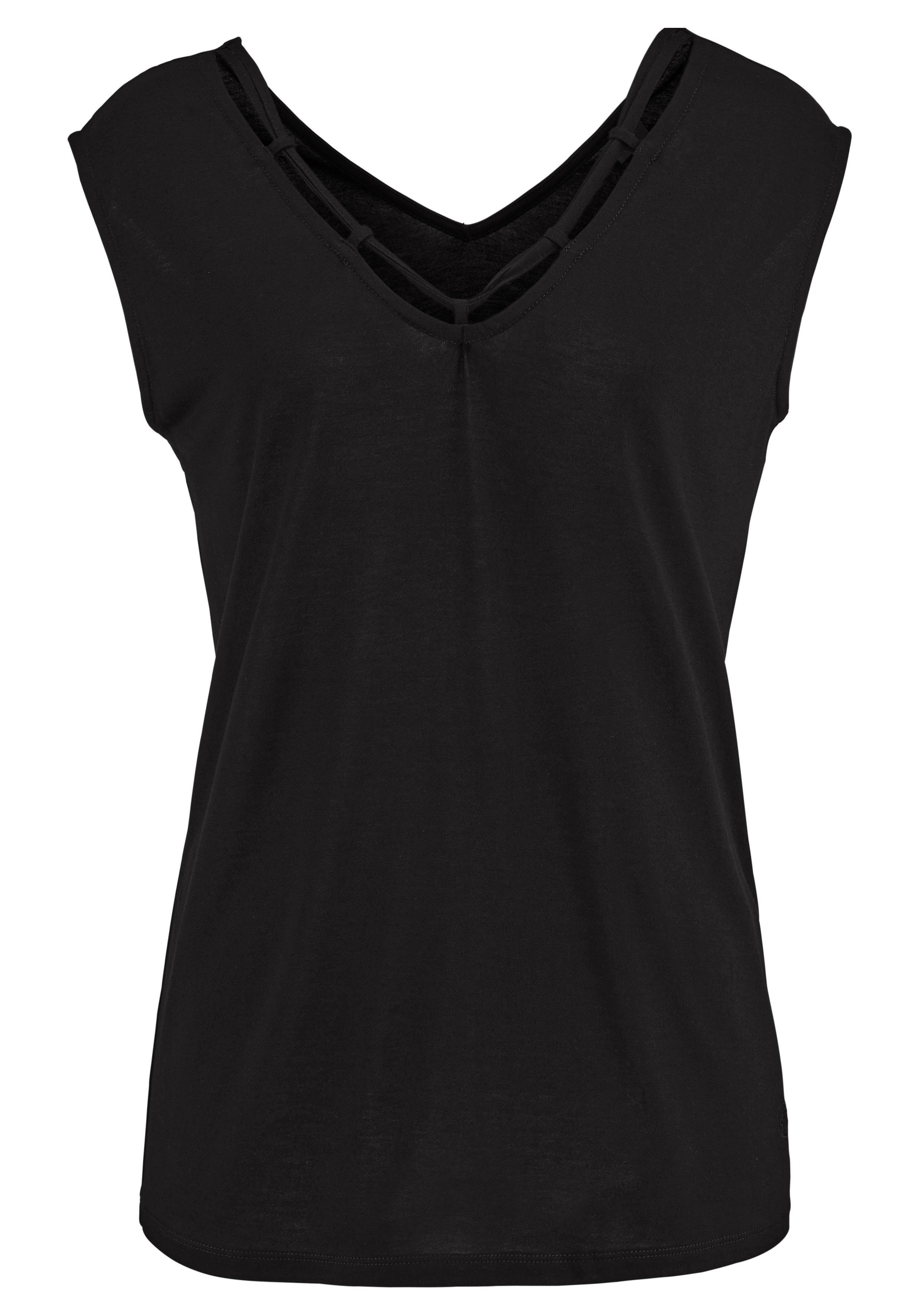 s.Oliver T-Shirt mit Zierbändern am Ausschnitt, Kurzarmshirt, sommerlich – Bild 2 von 5