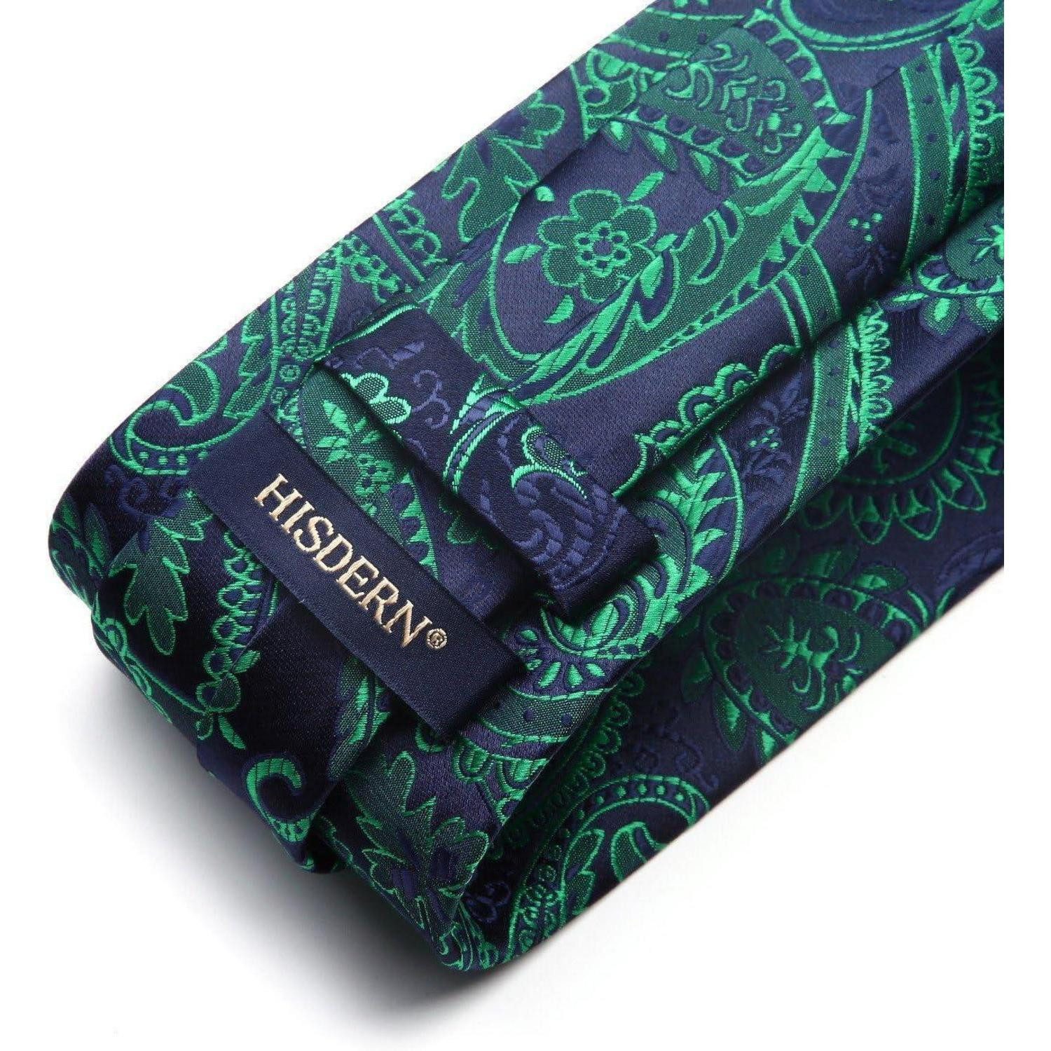 LuxusKollektion Krawatte Krawatte Herren Einstecktuch Set Paisley Blume Hochzeit Schwarz Grün-2