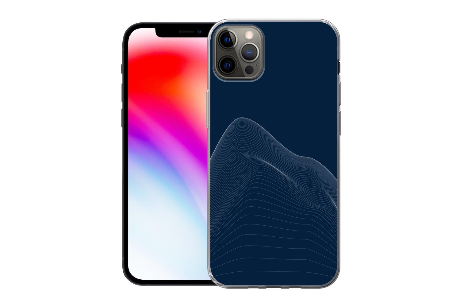 MuchoWow Handyhülle für Apple iPhone 13 Pro Max Linien - Abstrakt - Blau - Weiß, Smartphone-Bumper, Print, Handy Schutzhülle Dünn