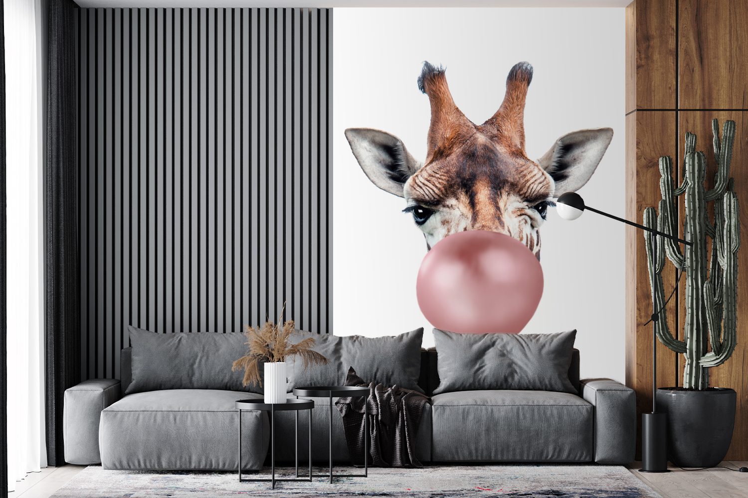 MuchoWow Fototapete Giraffe - Kaugummi Mädchen, bedruckt, - (3 Wandtapete - - Montagefertig Wohnzimmer, Junge Matt, Rosa St), für Kinder Tapete Vinyl 