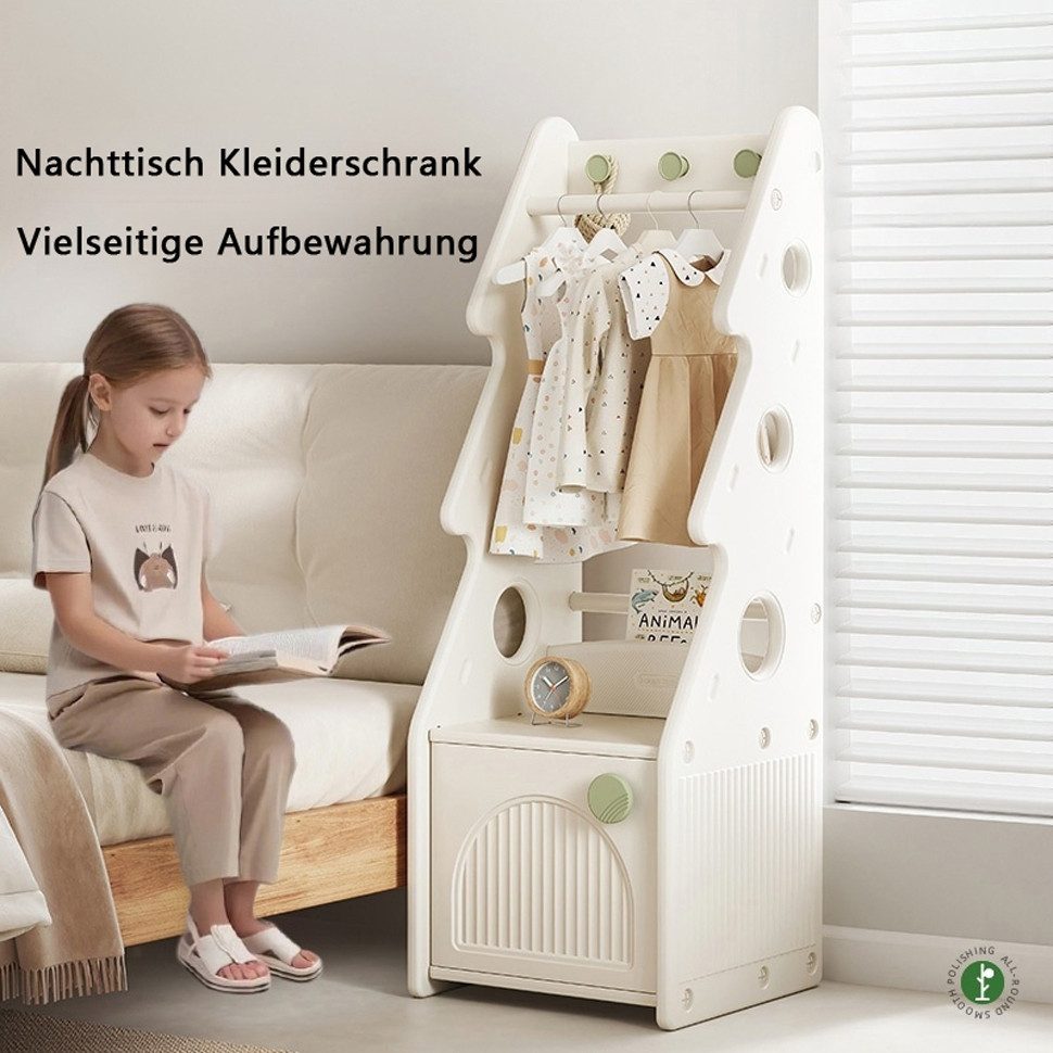habeig Kinderkleiderschrank Garderobenständer mit Kommode, 129 cm Höhe, Weiß Kleiderständer Abgerundete Kanten