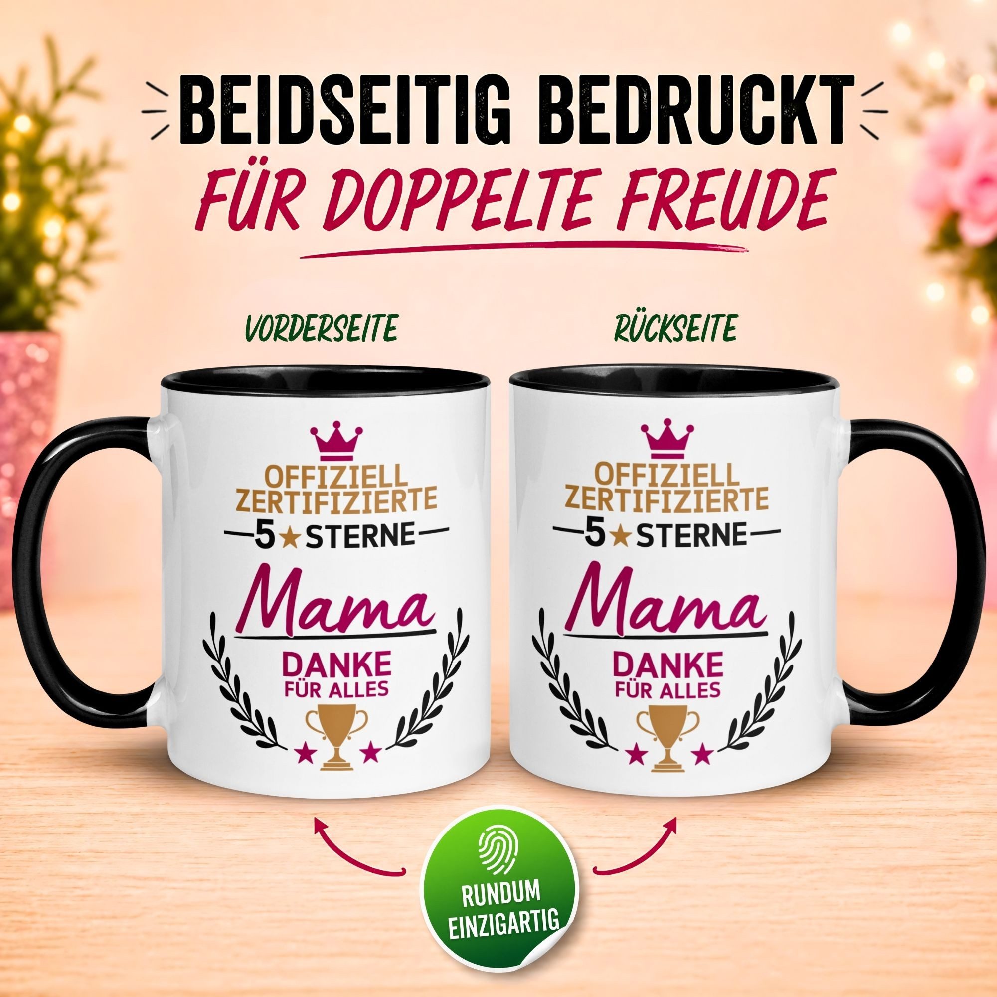 Momentals Tasse Mama – „Offiziell zertifizierte 5 Sterne Mama“ – Beste Mama Geschenk, Gratis Versand · Links-&Rechtshänder · Spülmaschinenfest