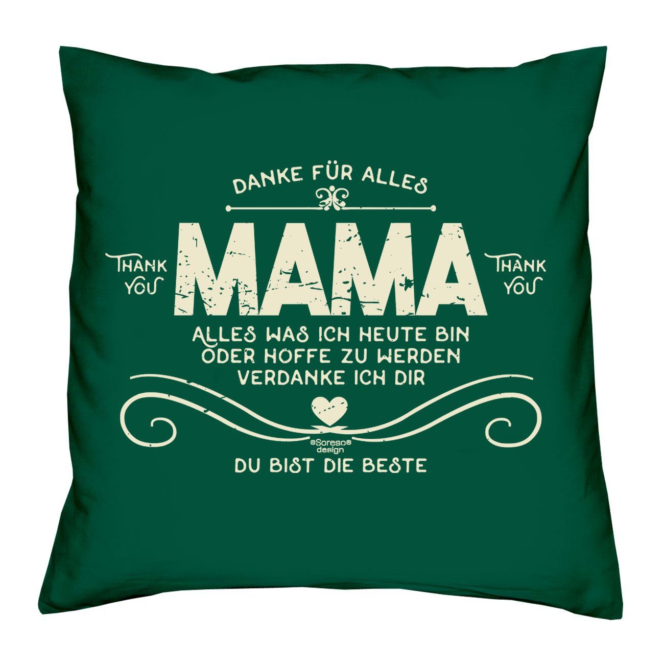 Kissen Sleep, Socken Soreso® Mama Dekokissen dunkelgrün Muttertagsgeschenk & Danke Muttertag Sprüche Mama