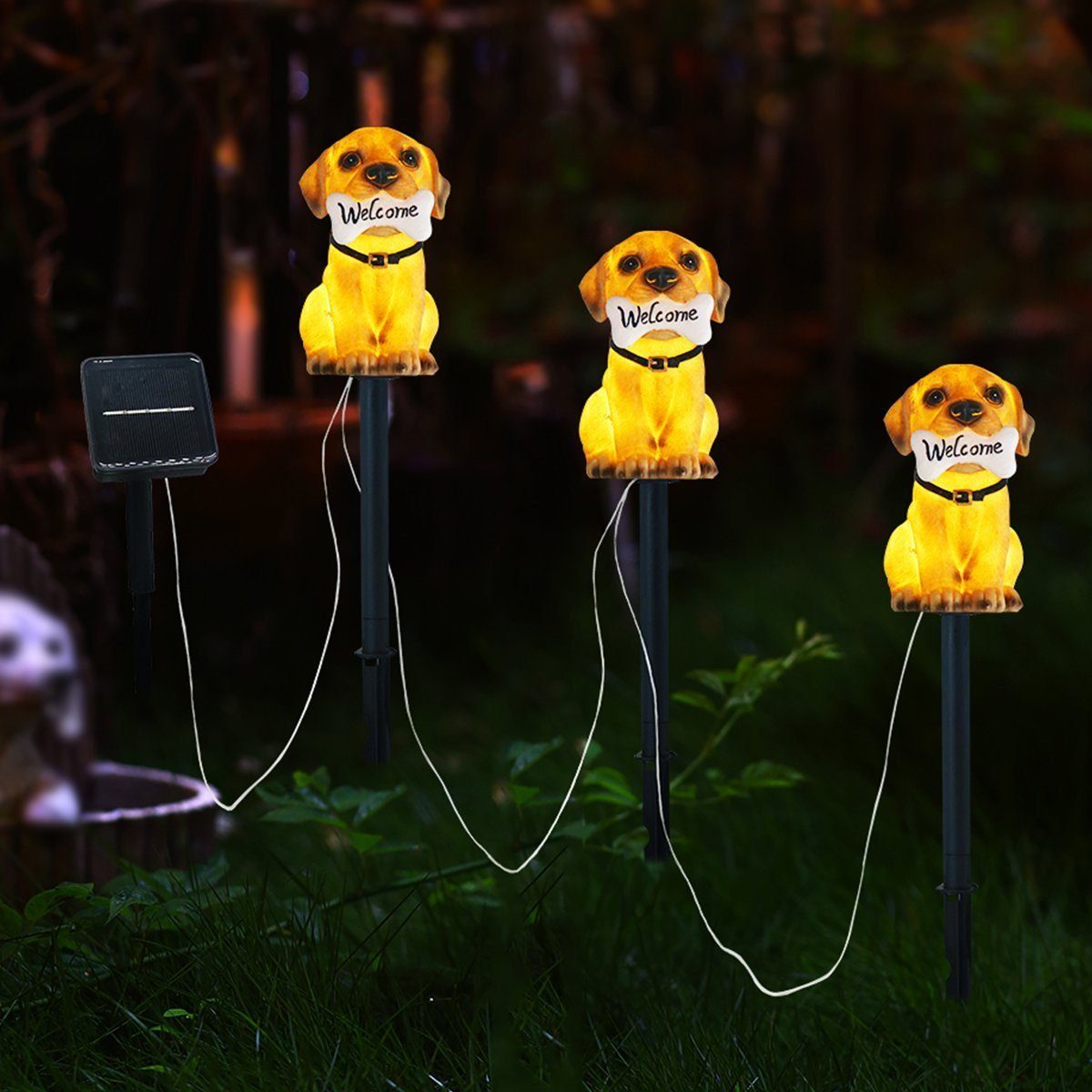 LED Outdoor DOPWii Gartenleuchte 3PCS Stehlampe Hundesolarleuchten,Bodenleuchten