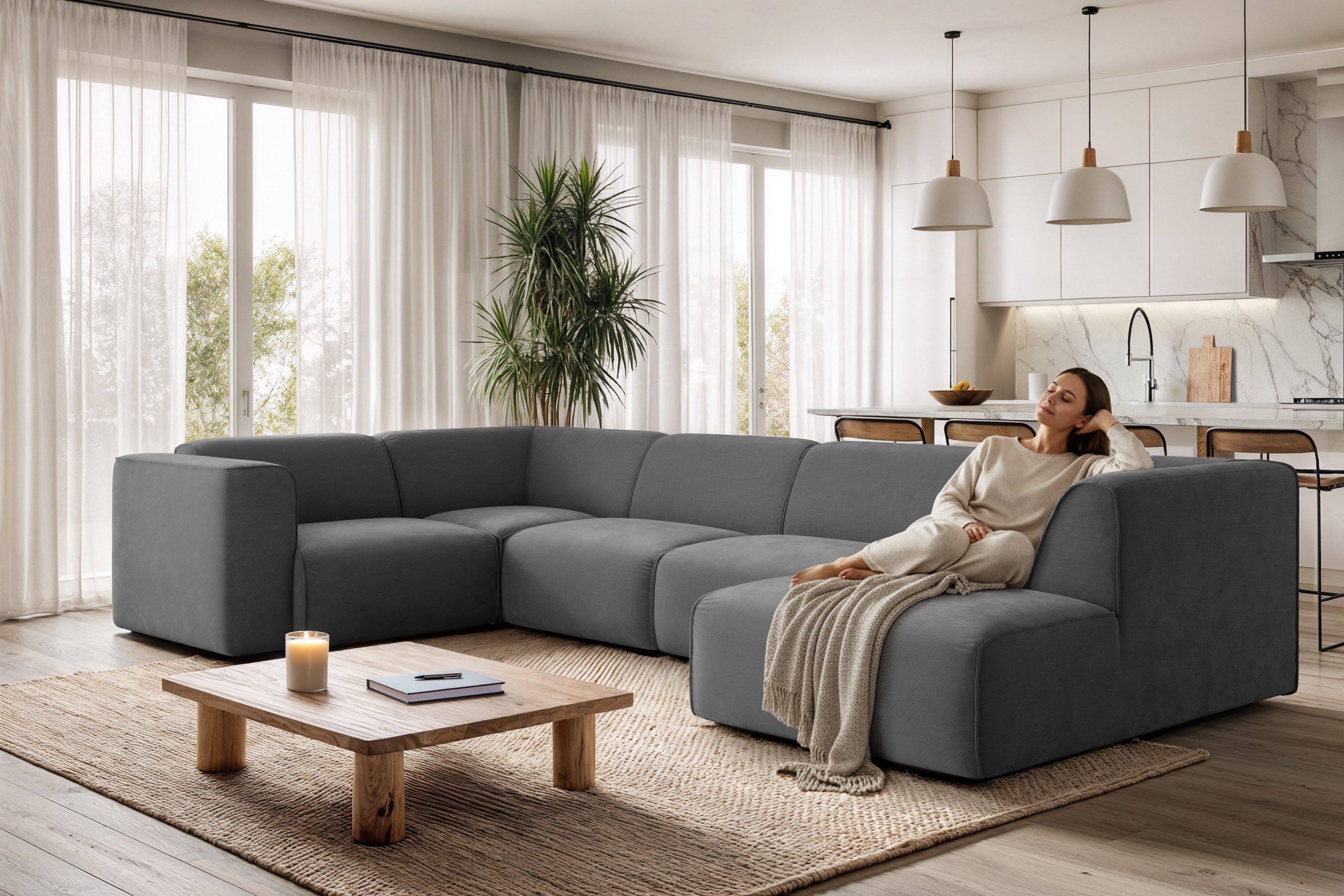OTTO home Wohnlandschaft Merid U-Form, B: 367 cm, jederzeit durch Module erweiterbar