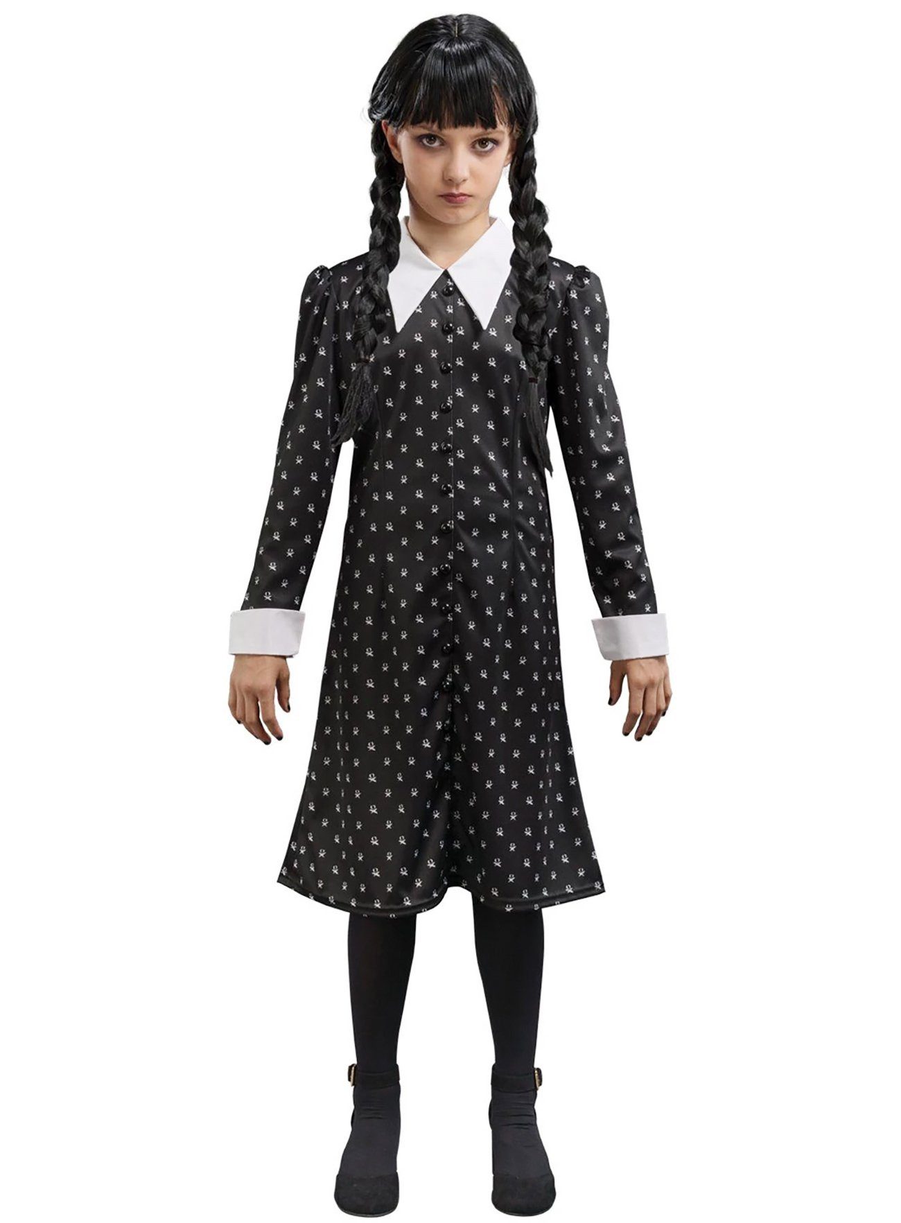CHAKS Kostüm Wednesday Kleid - Kinderkostüm Fasching Karneval, Das gepunktete Alltagskleid im Pilgerstil aus der Netflix-Serie 'Wedne