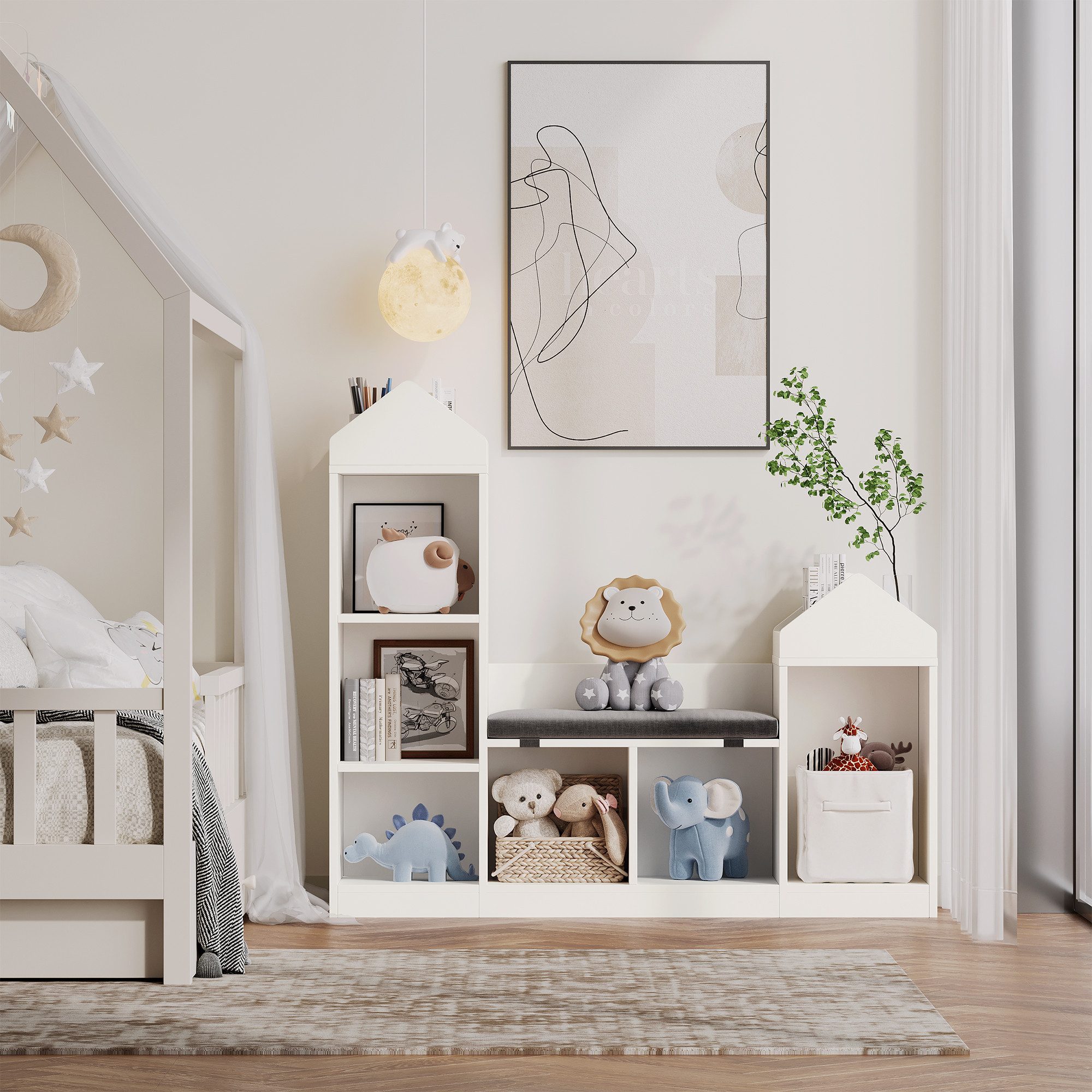 GarveeMore Kinderregal Bücherregal Kinder Spielzeugregal mit Kissen und 6 Fächern – Bild 3 von 5
