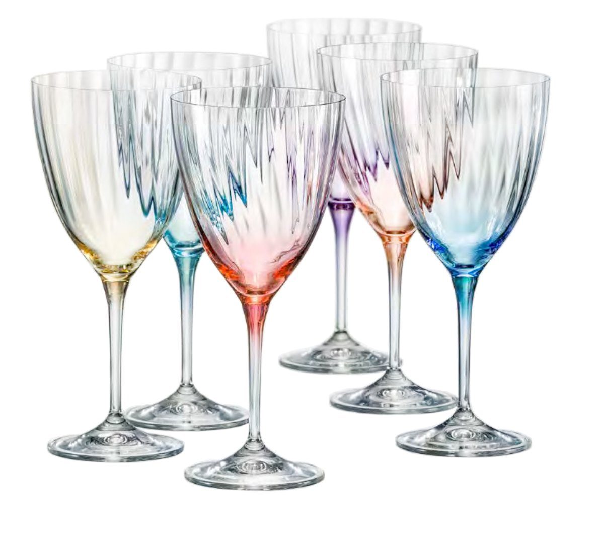 Kristallglas, ml 400 Optic mehrfarbig, Glanz Kristallglas, Kate 6er Rotweinglas Set, besondere Crystalex Rotweingläser
