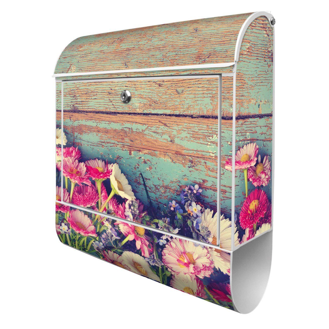 banjado Wandbriefkasten Stahl Blumenpfücken (Wandbriefkasten witterungsbeständig, pulverbeschichtet, mit Zeitungsfach), 39 x 47 x 14cm