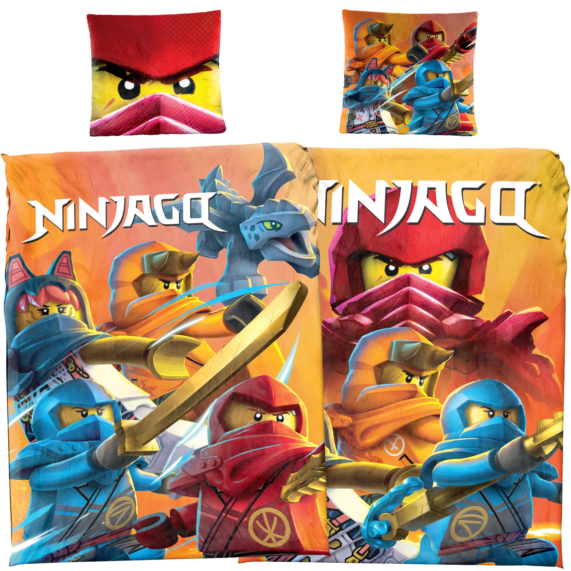 BERONAGE Kinderbettwäsche LEGO Ninjago Rise of the Ninjas Bettwäsche Linon/Renforcé, Baumwolle, 2 teilig, 135x200 + 80x80 cm