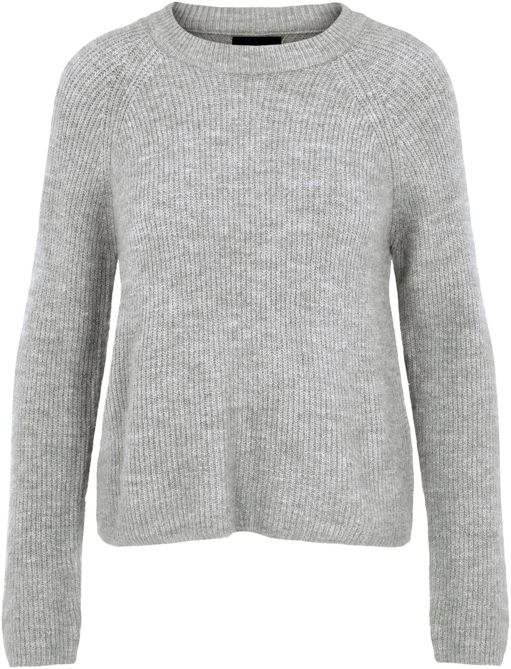 pieces Rundhalspullover PCELLEN LS NOOS BC Grey Light KNIT Melange O-NECK