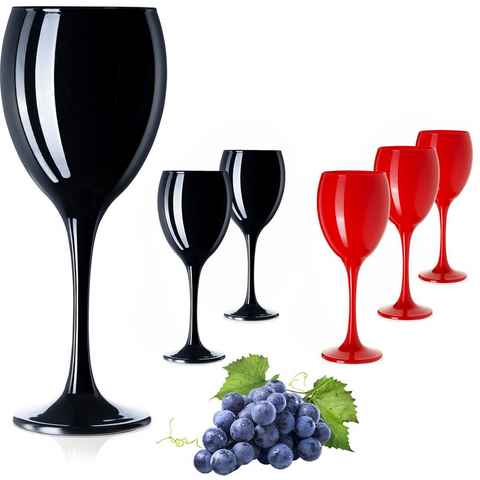 PLATINUX Weinglas Weingläser Set Rot & Schwarz, Glas, 130ml (max. 320ml) Getränkeglas Weißweingläser Rotweingläser
