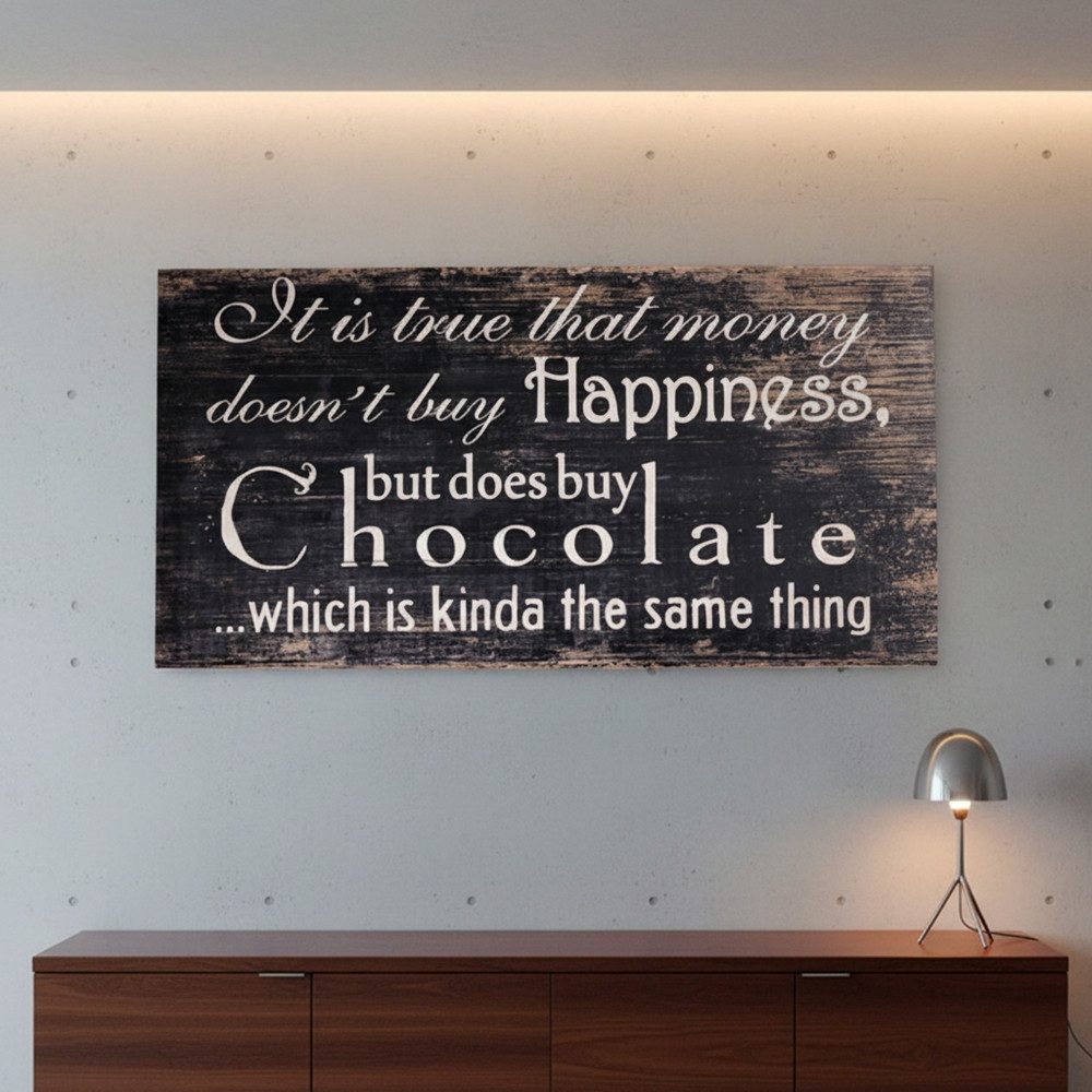 Mucola Holzbild Holzschild Wanddekoration Wandschild Dekoschild Spruchbild schwarz, Happy (Einzelartikel, 1 St), Holzbild