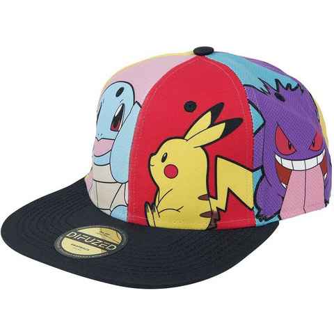 DIFUZED Snapback Cap Pokémon - Multi Pop Art Cap - mit Motiven von Pikachu, Enton, Schiggy, Pummeluff und Gengar