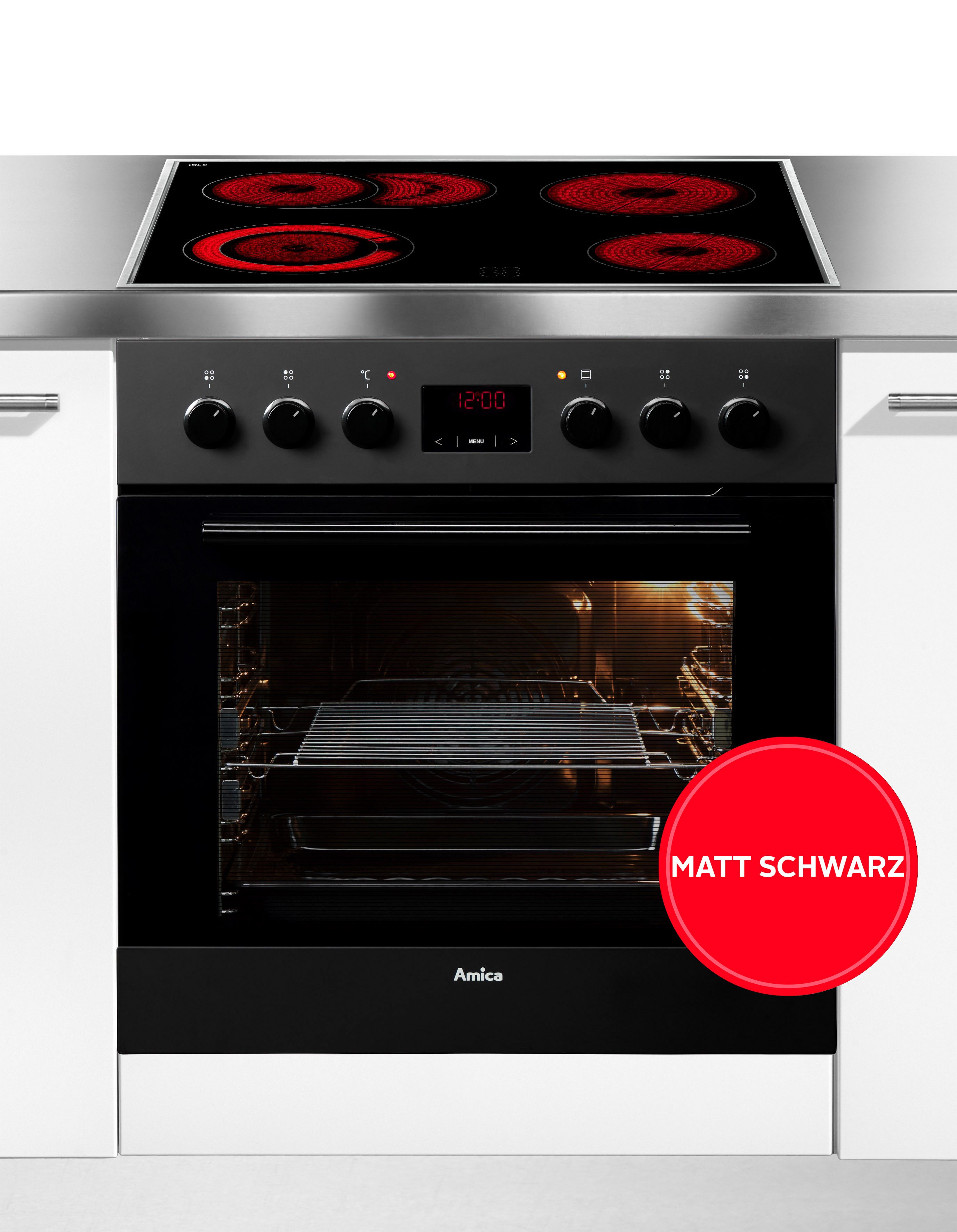 Amica Elektro-Herd-Set EHC 12921 SM, mit Backauszug, Steam Clean, Komfortables Kochen und Backen mit leichtem und sicherem Handling