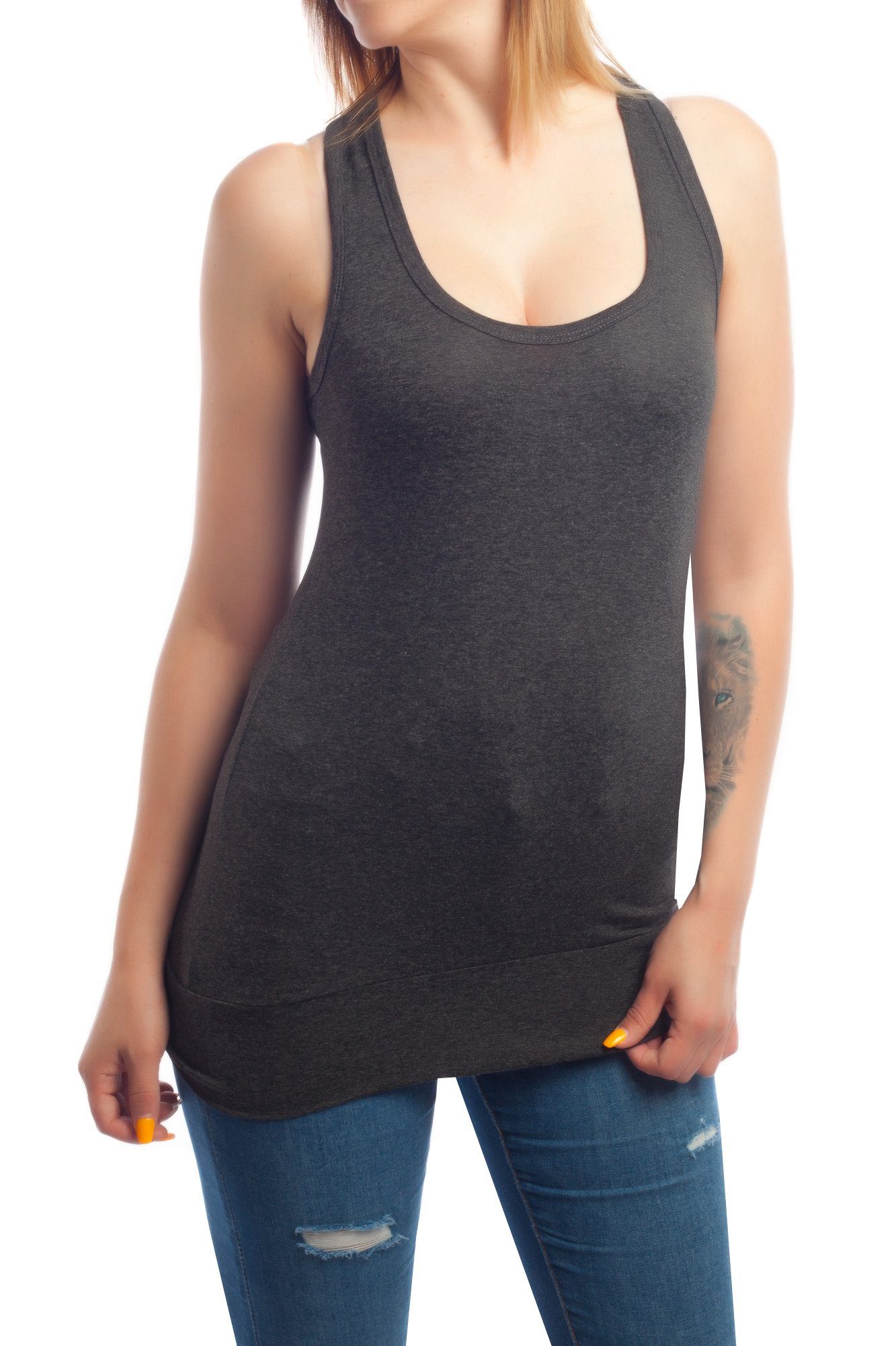 Bongual Ringertop Damen Tanktop Trägertop Sommertop Ringerrücken