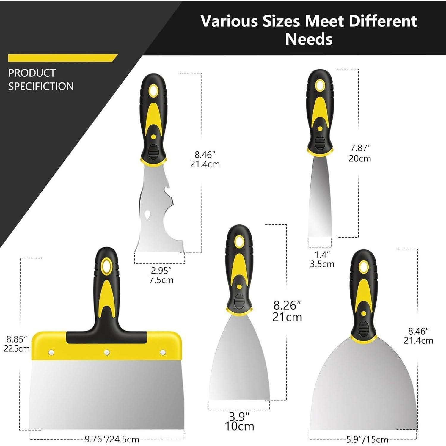 LuxusKollektion Multifunktionsspachtel Tapetenschaber Kittmesser Edelstahl FarbschaberMultischaber 5 PCS