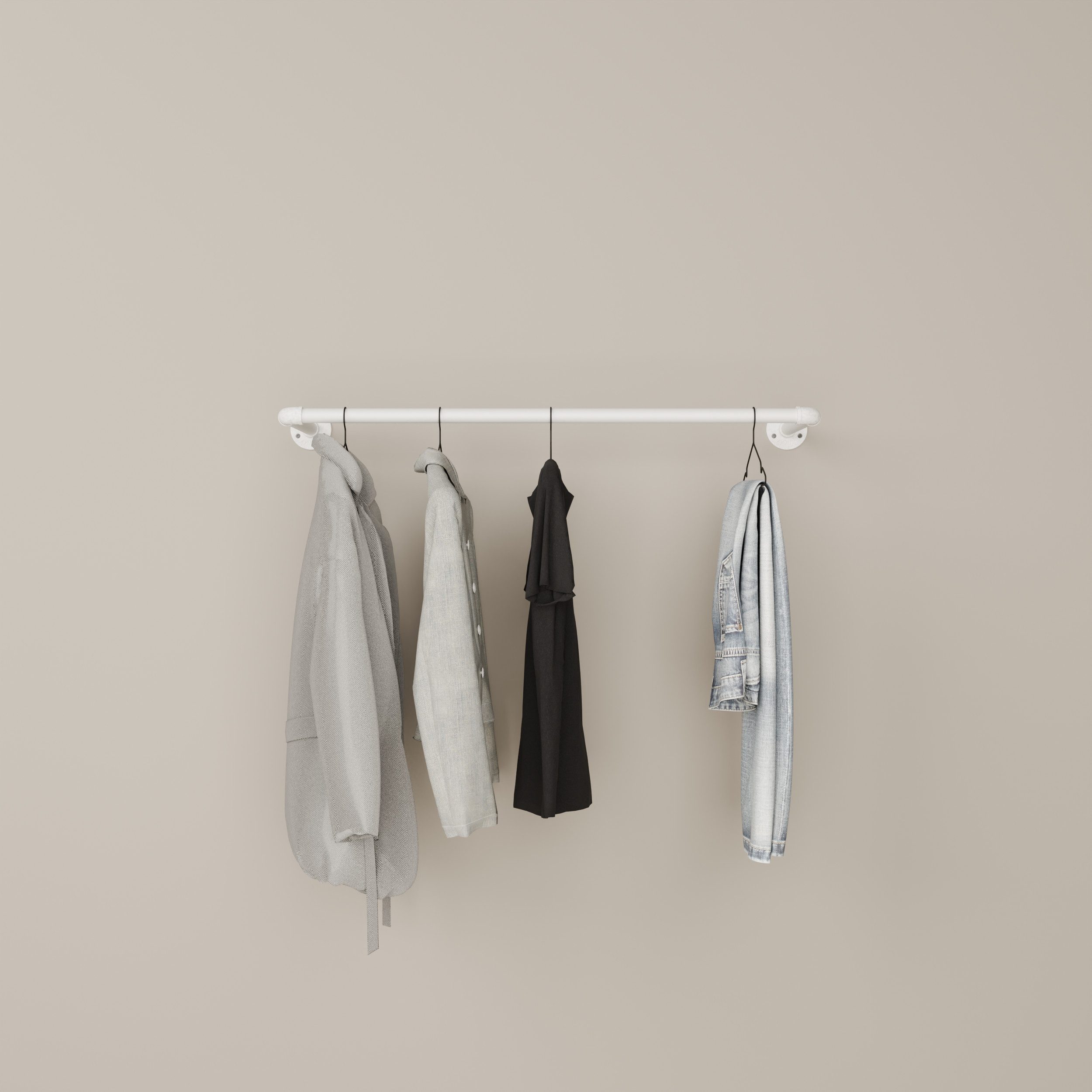 pamo. design Kleiderstange FINN Kleiderständer Garderobenstange für Jacken, Mäntel & Kleidung (Set, 1), weiße Kleiderstange zur Wandmontage im industrial Design