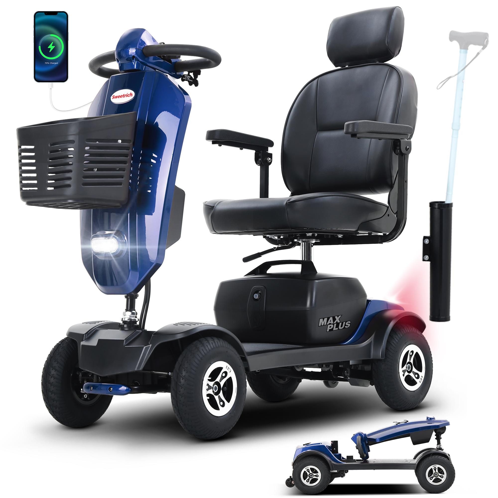 LVHOM Elektromobil 4-Rad-Scooter, faltbar, 30km Reichweite, 300W, 945MM, 136kg Tragkraft, 300 W, (360°-Drehsitz mit Kopfstütze, verstellbare Armlehnen, Integrierte Windschutzscheibe mit Getränkehaltern, ergonomischer Stockhalter, 2 USB-Ladestationen, 32 c