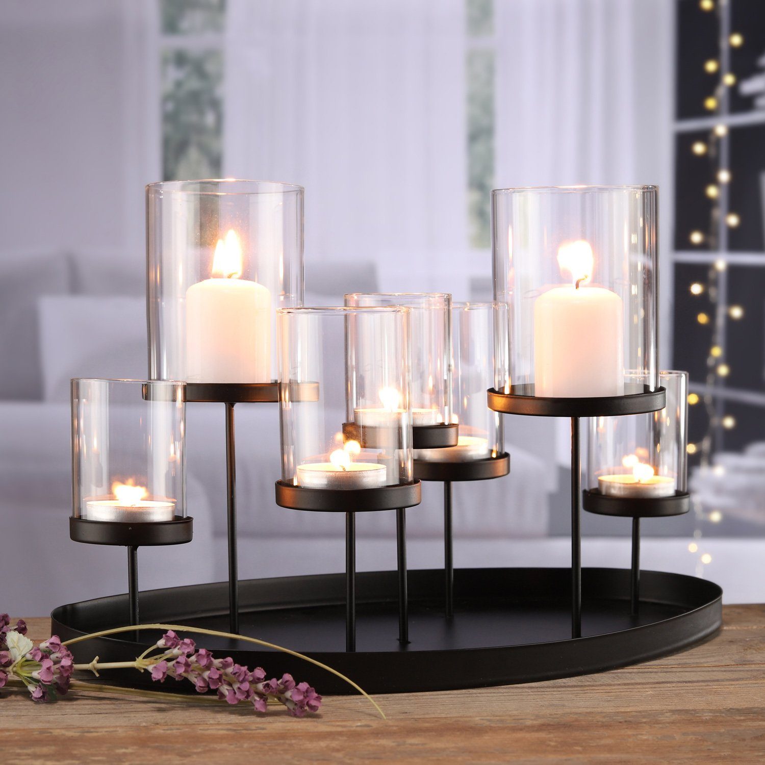 MARELIDA Kerzenhalter »Kerzenhalter Teelichthalter Kerzenständer für 7  Kerzen Teelichter oval schwarz« online kaufen | OTTO