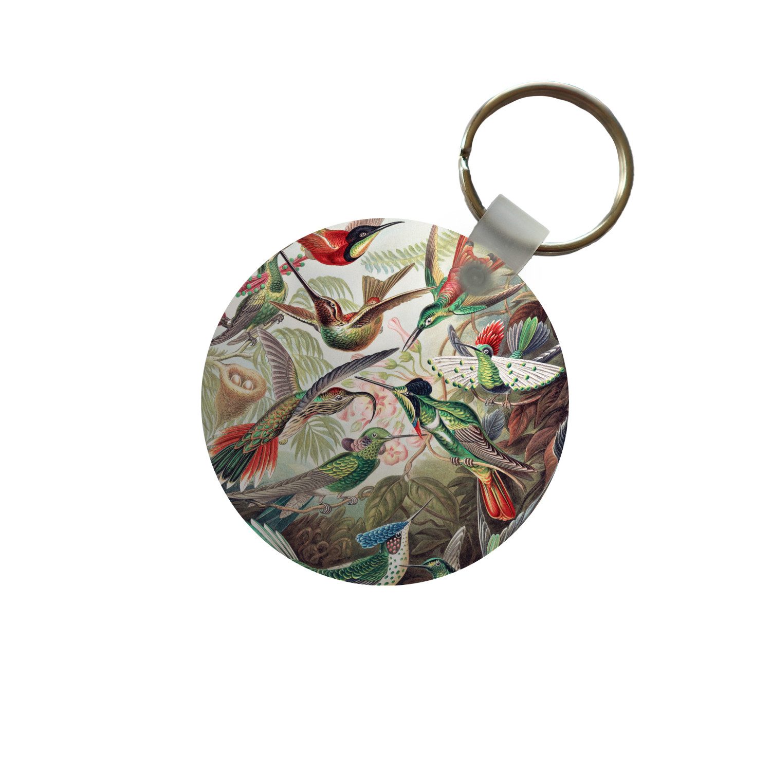 MuchoWow Schlüsselanhänger Kolibri - Vintage - Ernst Haeckel - Vogel - Kunst - Natur, Rund, Geschenk für Damen / Herren / Kinder mit Schlüsselring, 5x5 cm