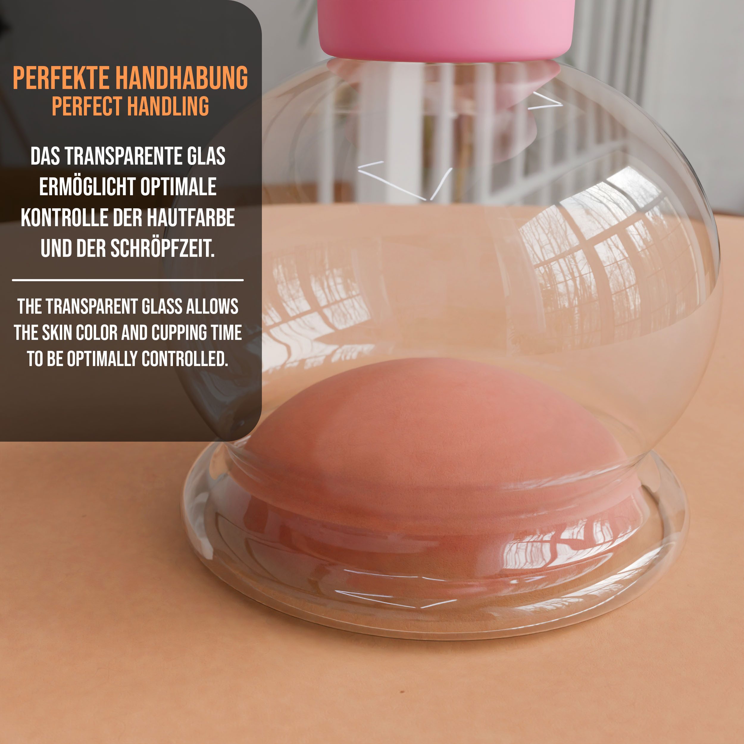 pulox Vakuum-Massager Schröpfgläser Set aus Echtglas 3 Stück diverse Größen klein Pink