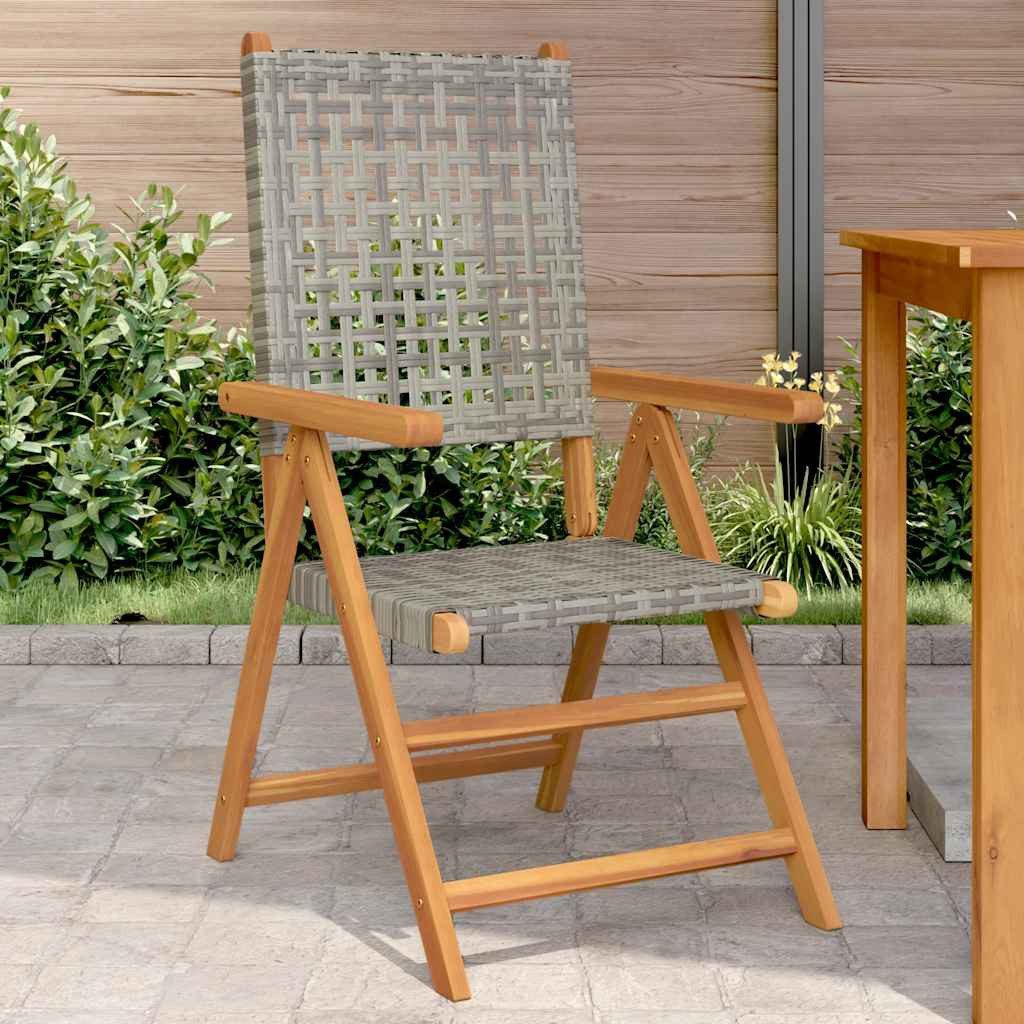 vidaXL Gartenstuhl Klappstühle, 2 Stück, grau, Massivholz und Polyrattan (2 St)