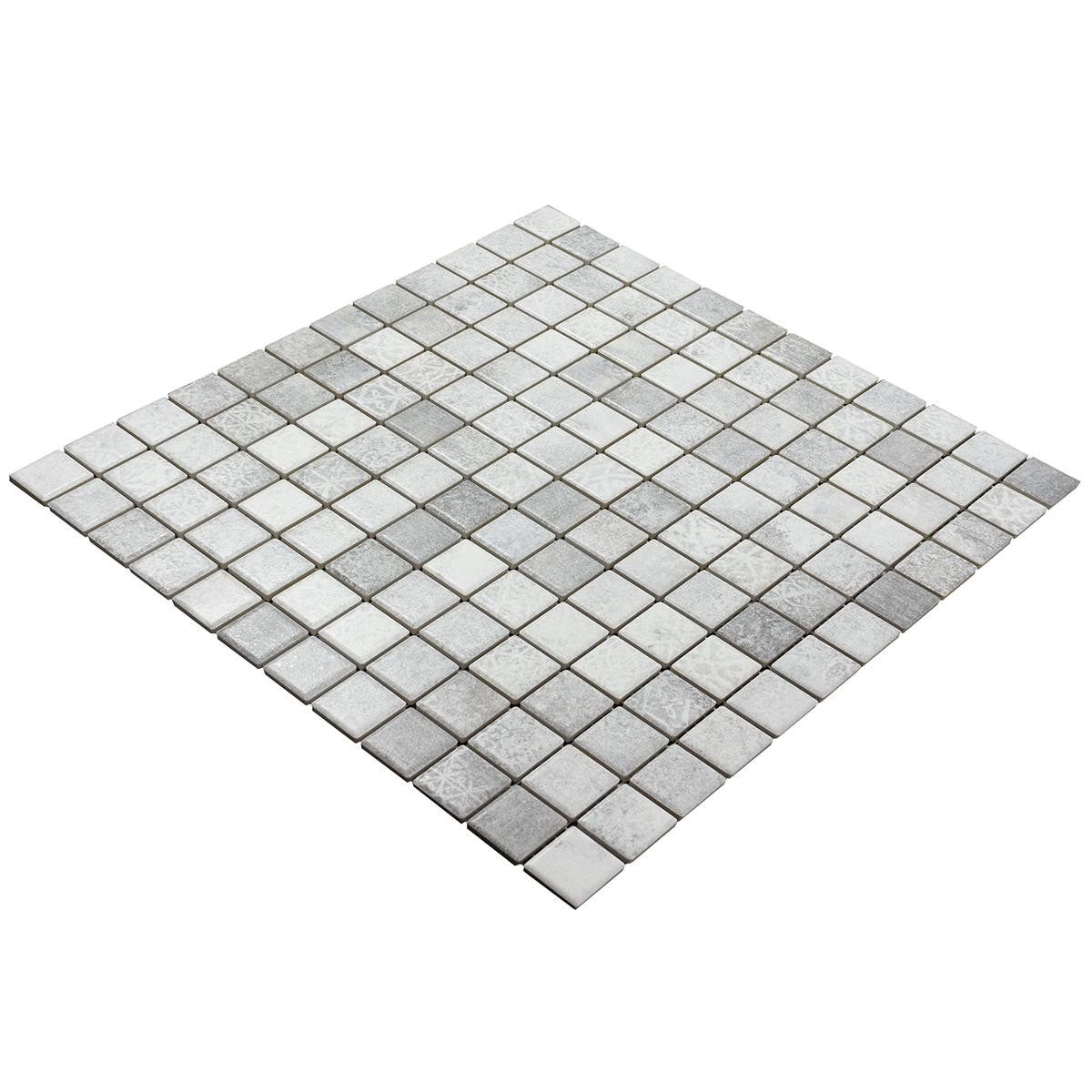 Mosafil Mosaikfliesen Keramikmosaik Fliesen Terraviva Zementoptik Grau, Keramik 29.700x29.700, grau, Verlegefertig auf ein Netz geklebt - Frostsicher - Wasserdicht -