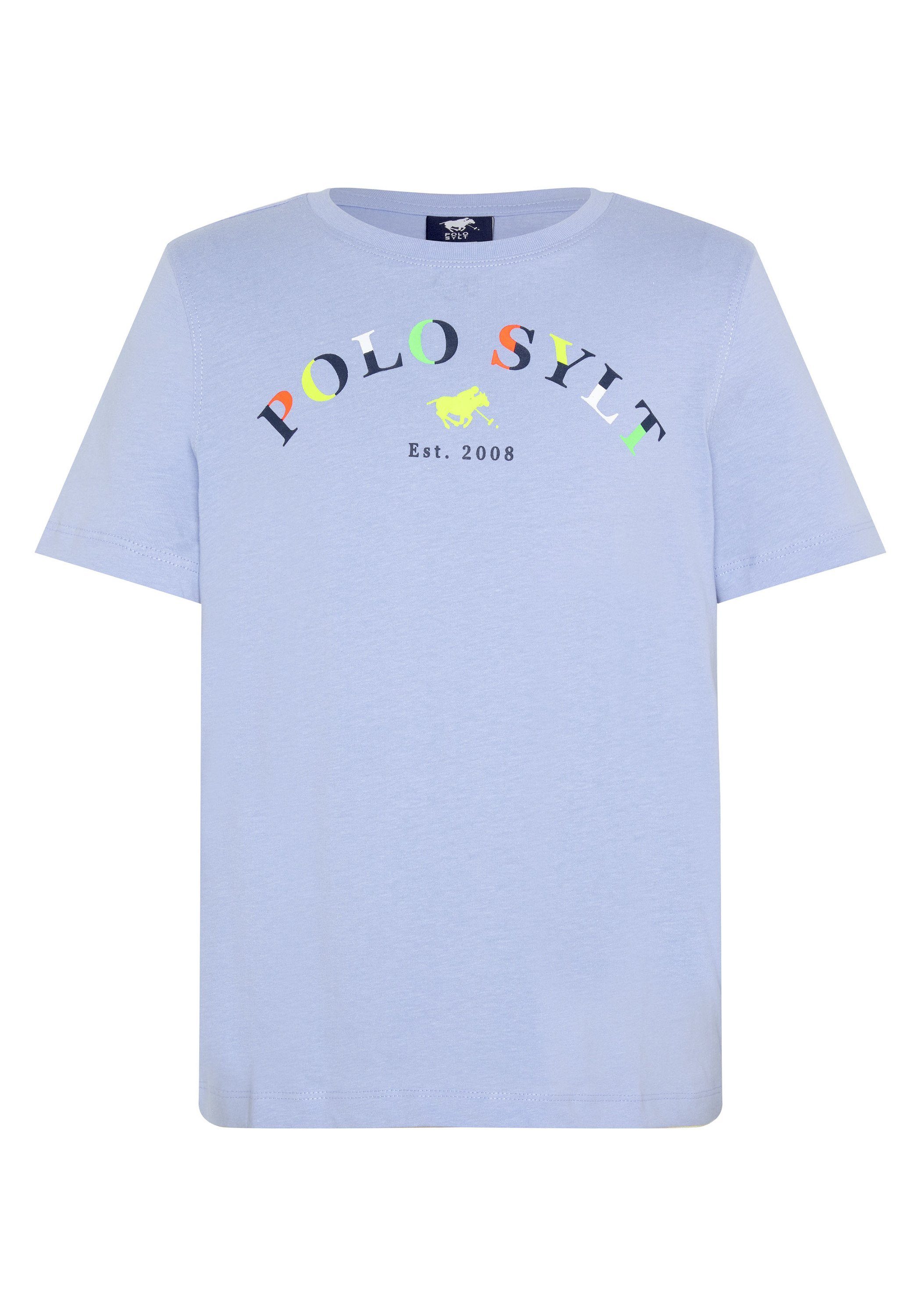 Polo Sylt Print-Shirt mit 16-3922 Logoprint farbenfrohem Blue Brunnera