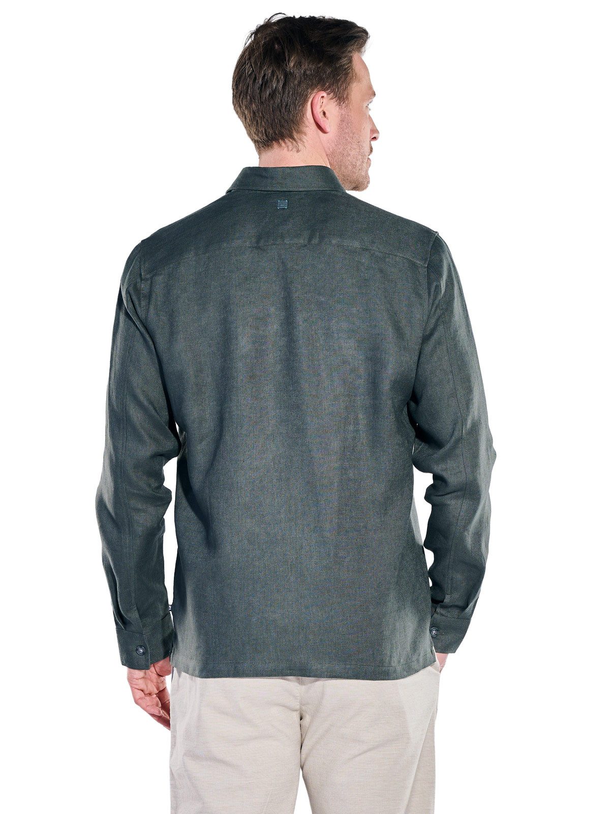 ENGBERS GERMANY Langarmhemd Herren Overshirt aus Leinen, Oliv