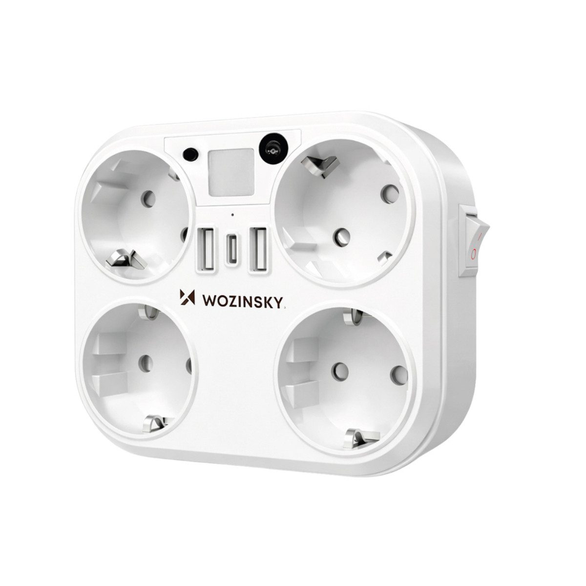 Wozinsky WRS-2B Steckdosenverteiler 7-fach (Ein-/Ausschalter, 1x USB-C, Nachtlicht, 4 Steckdosen, 2x USB-A, Sensor), 4 Steckdosen, 3 USB-Ports, Nachtlicht mit Sensor und Schalter