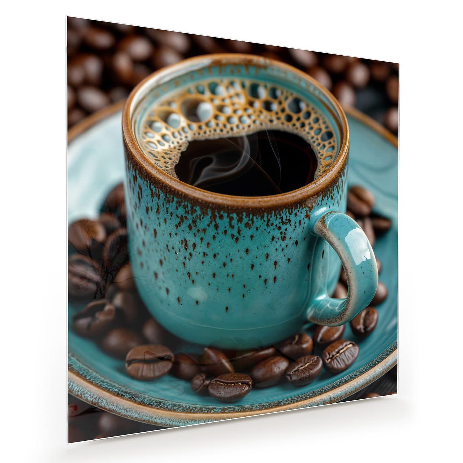 Glasbild Wandbild Quadratisch Kaffee mit Tasse mit Aufhängung