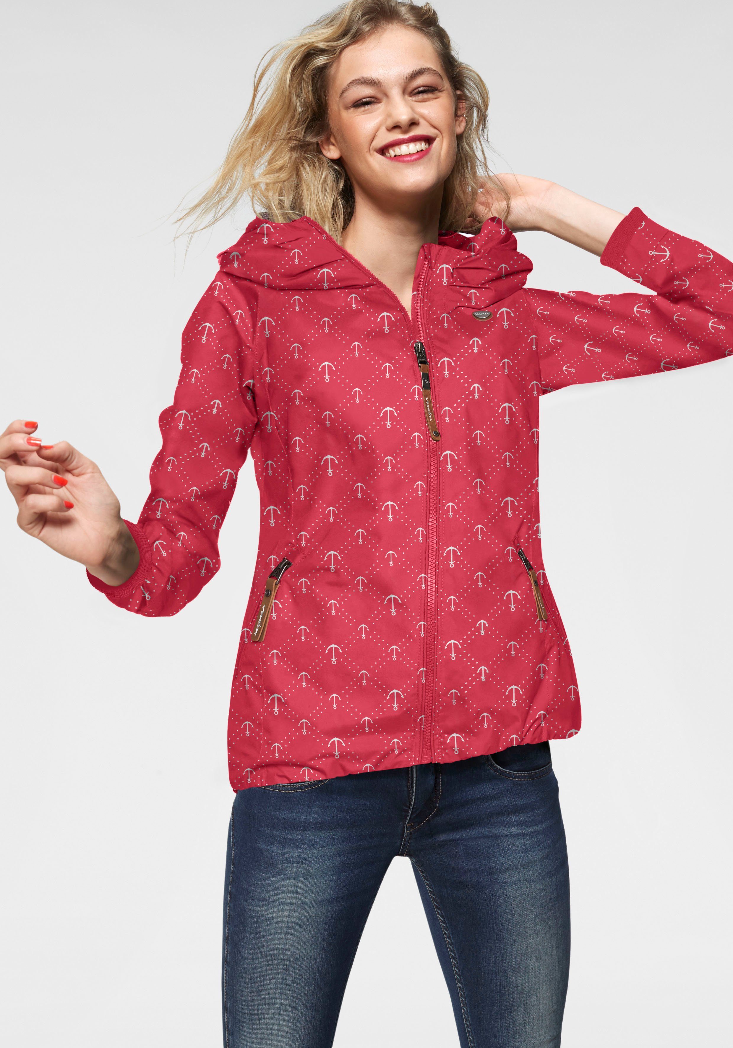MARINA Style Kapuzenjacke mit Ragwear O Anker-Allover-Druck-Desgin Outdoorjacke Streetwear red im Urban 4000 DANKA