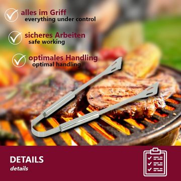 HOOZ Grillbesteck-Set aus Edelstahl ideales Grillzubehör rostfrei robust langlebig, (Set, 5 tlg., Gabel, Zange, Wender, Pinsel, Messer), mit Tragetasche