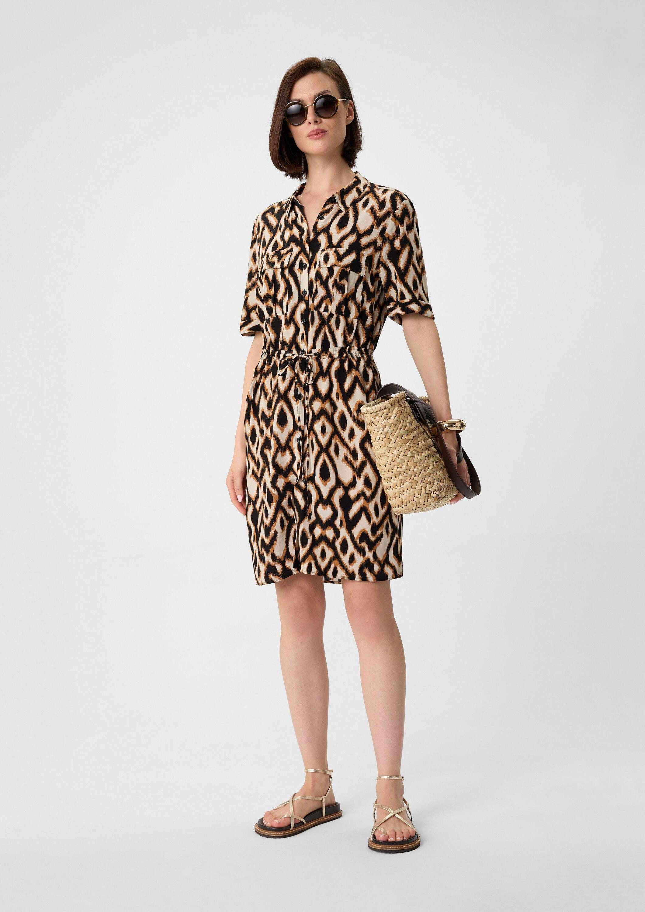 comma Minikleid Kleid Fließendes Crêpe-Kleid mit All-over-Print
